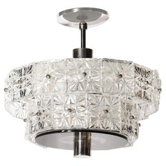 Mid-Century Two-Tier Faceted Cut Crystal & Nickel Fitted Chandelier by Kinkeldey
