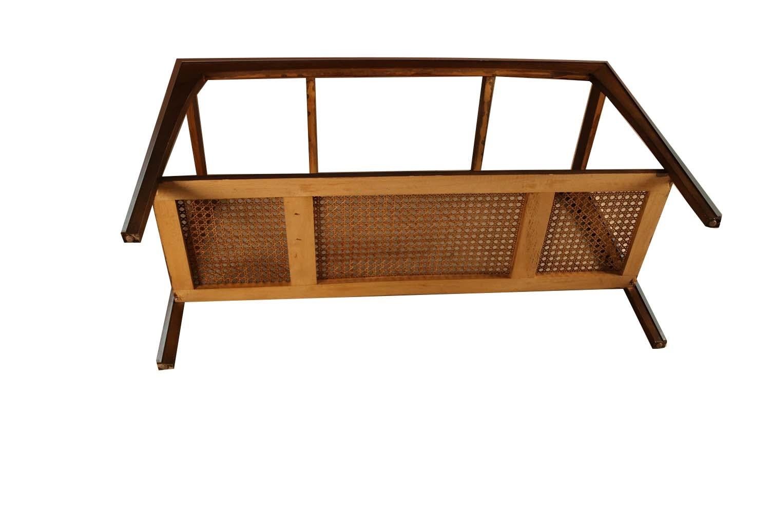 Midcentury Two-Tier Glass Cane Console Sofa Table 4