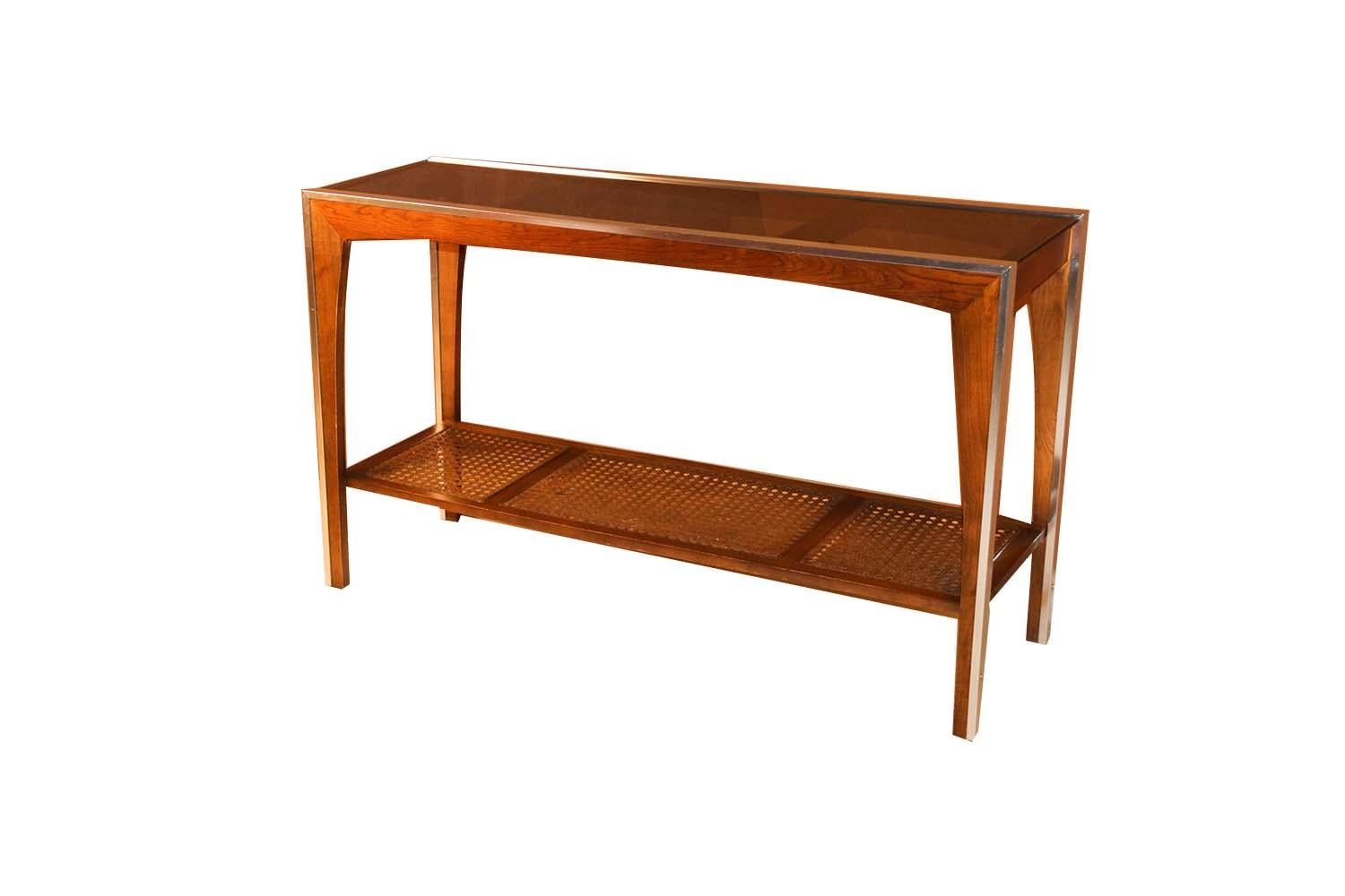 wood and cane console table