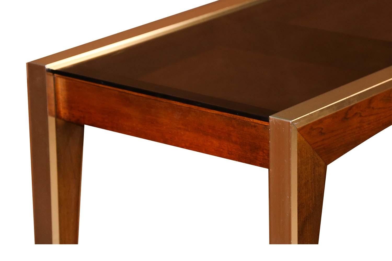 Midcentury Two-Tier Glass Cane Console Sofa Table In Good Condition In Baltimore, MD