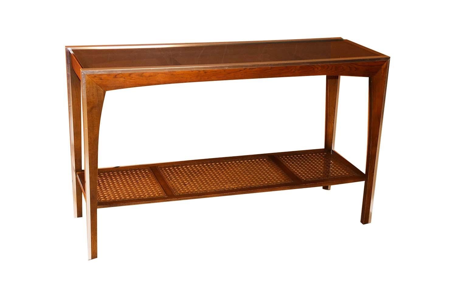 Mid-20th Century Midcentury Two-Tier Glass Cane Console Sofa Table