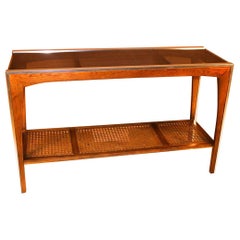 Midcentury Two-Tier Glass Cane Console Sofa Table