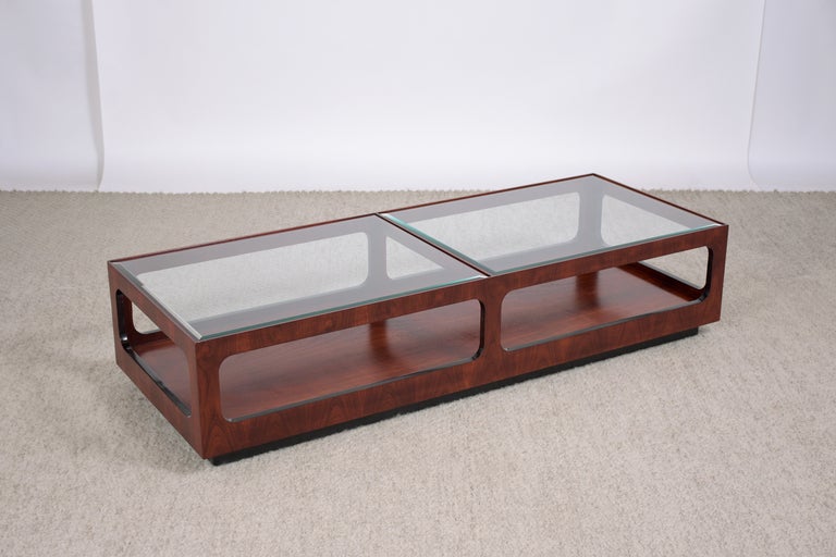 American Mid Century Modern Two Tier Glass Coffee Table For Sale