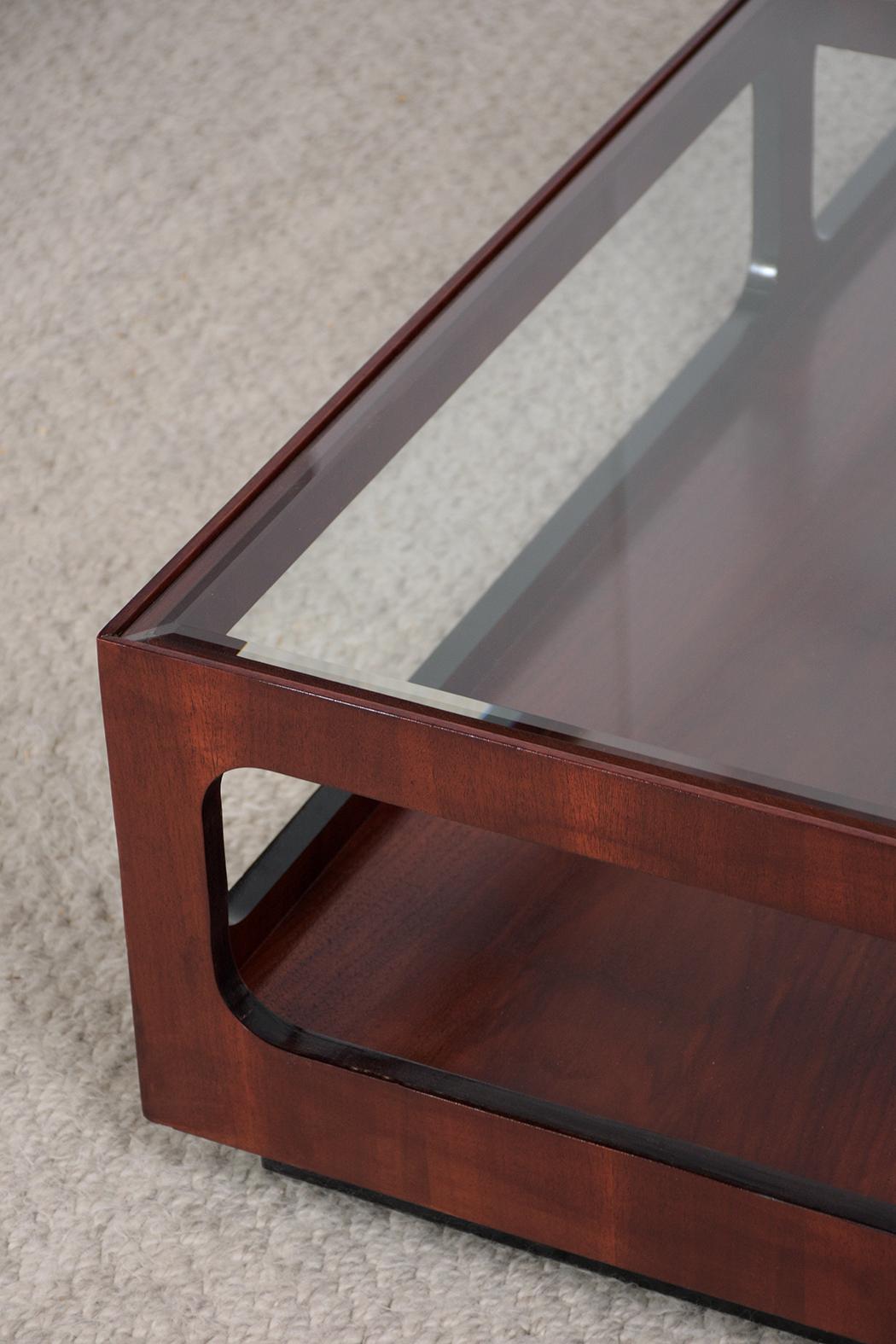 Wood Mid-Century Modern Beveled Glass Coffee Table