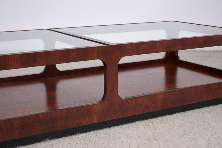 Mid Century Modern Two Tier Glass Coffee Table For Sale 1