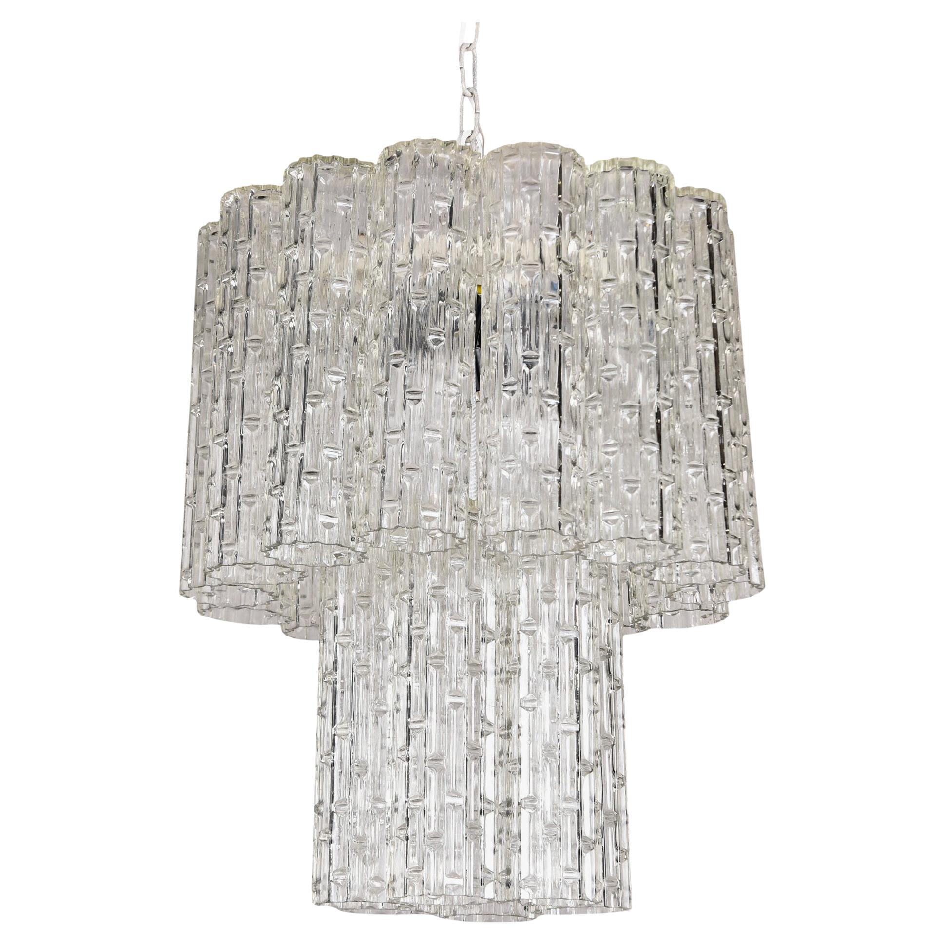 Mid Century Two Tier Italian Glass Tronchi Style Chandelier Attr Toni Zuccheri