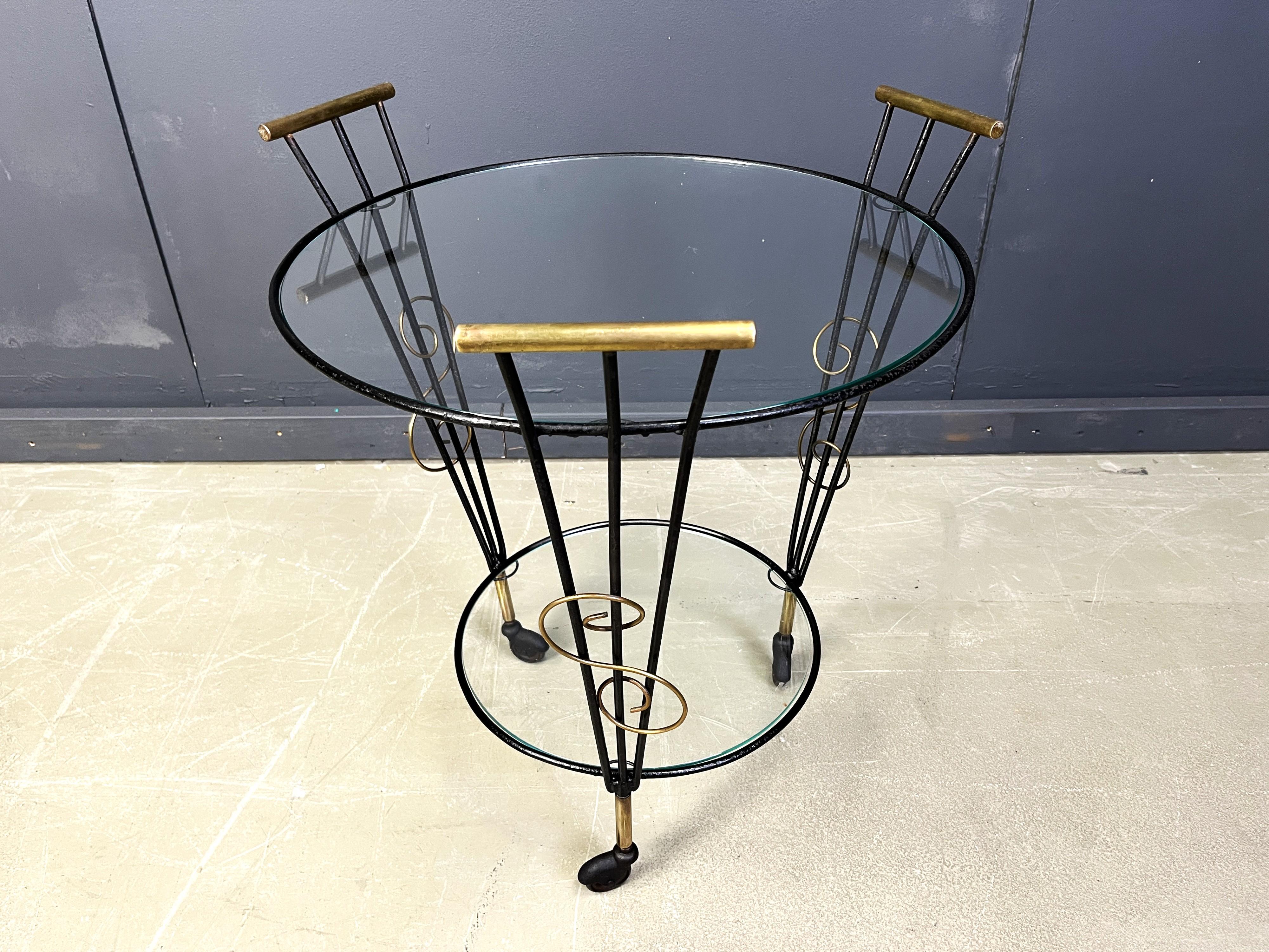 Mid century two tier italian trolley, 1950s (Messing) im Angebot