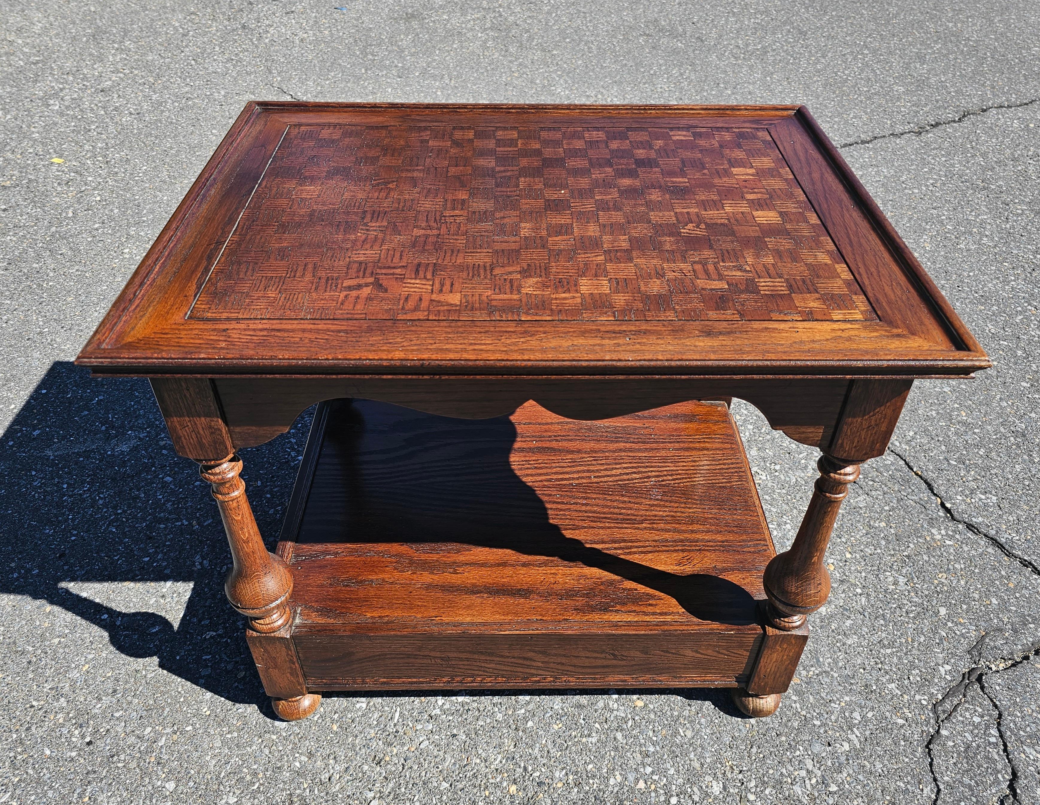 Mid-Century Modern Mid-Century Two Tier Oak Parquet Single Drawer Side Table For Sale