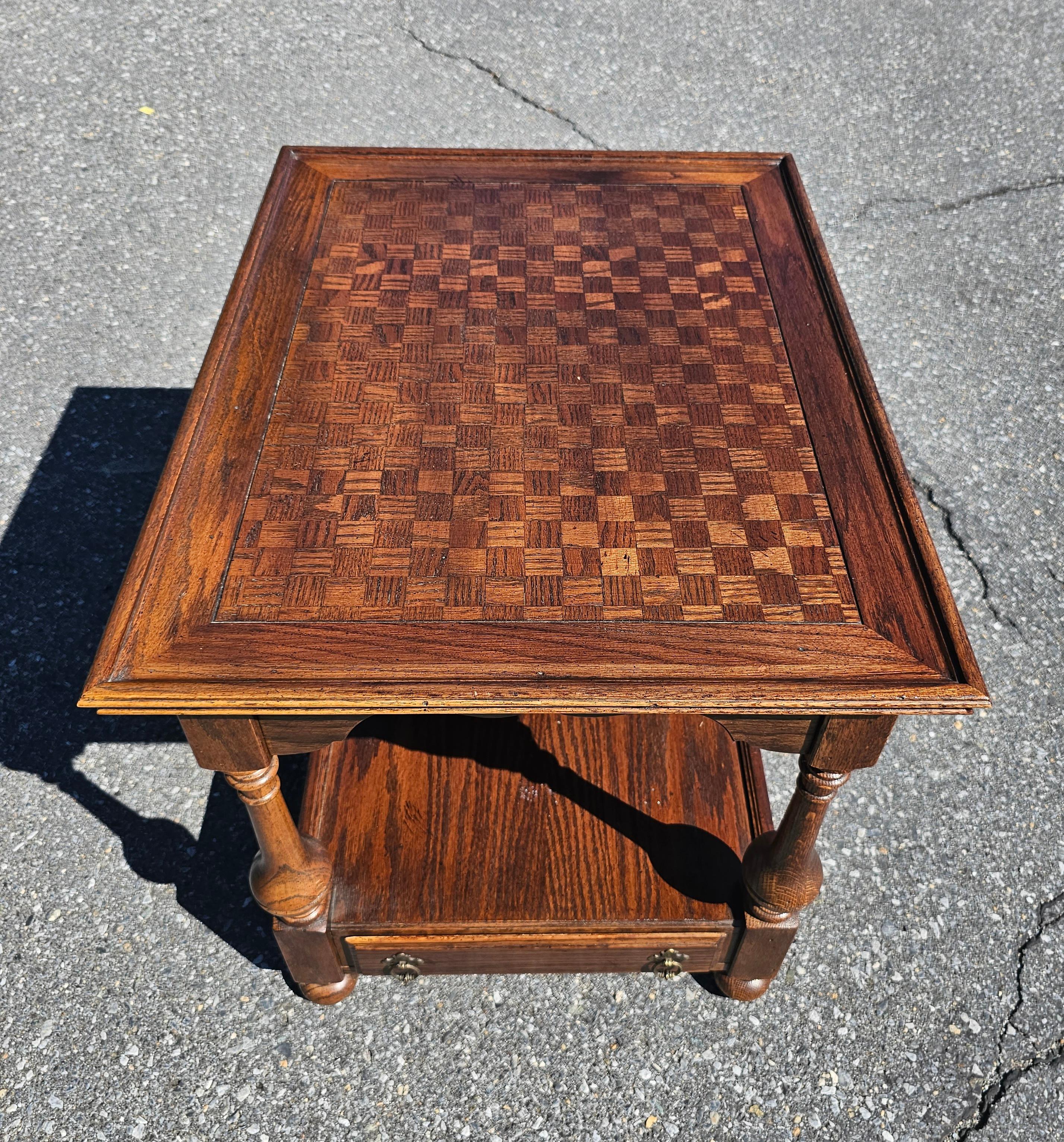20th Century Mid-Century Two Tier Oak Parquet Single Drawer Side Table For Sale