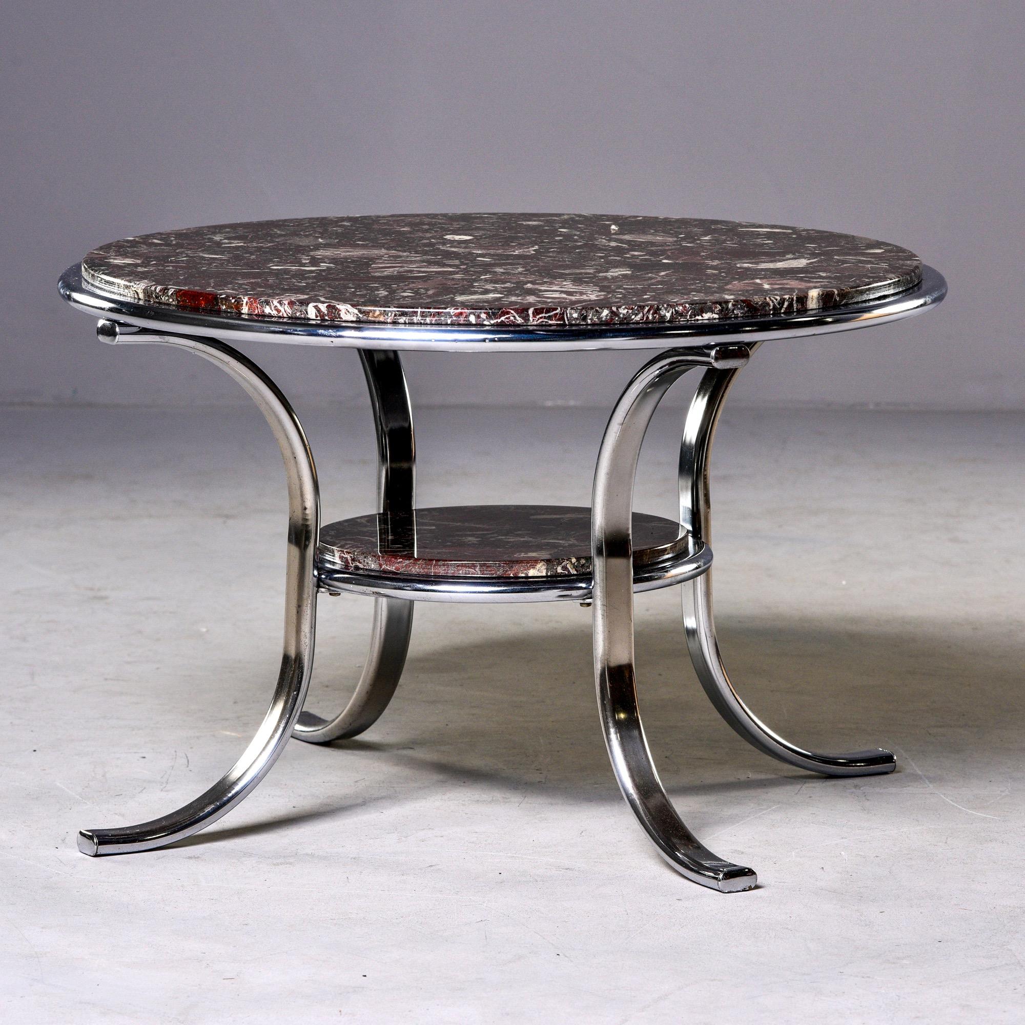 European Midcentury Two-Tier Polished Nickel and Marble Cocktail Table