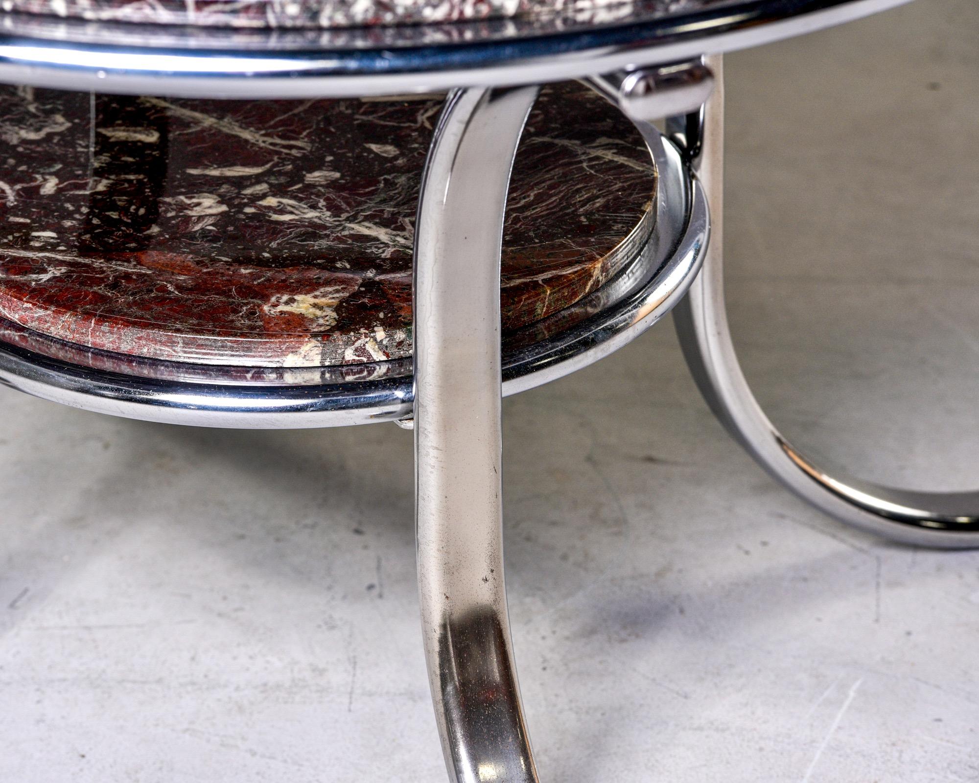Midcentury Two-Tier Polished Nickel and Marble Cocktail Table 1