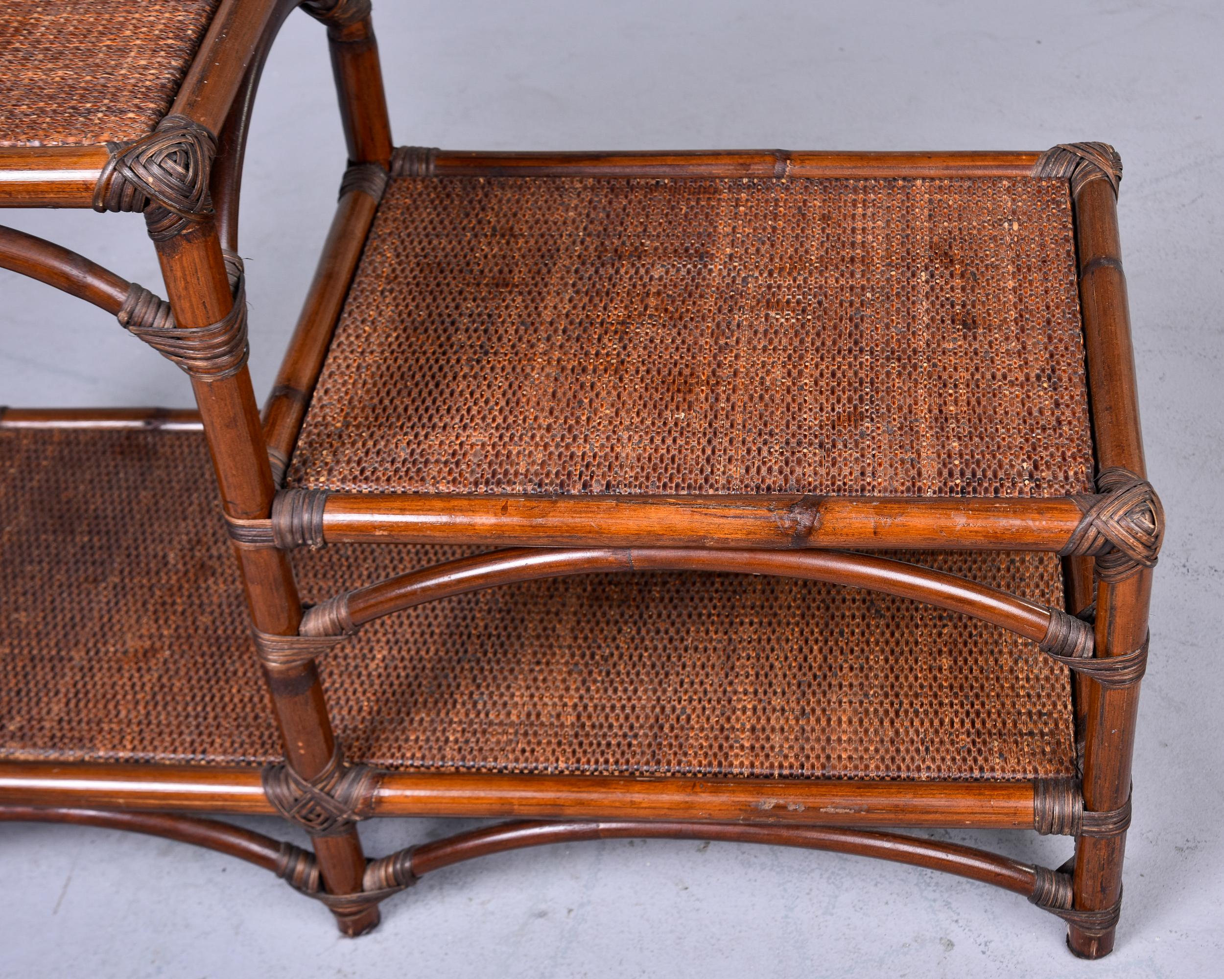 20th Century Mid Century Two Tier Rattan and Grass Cloth Side Table For Sale