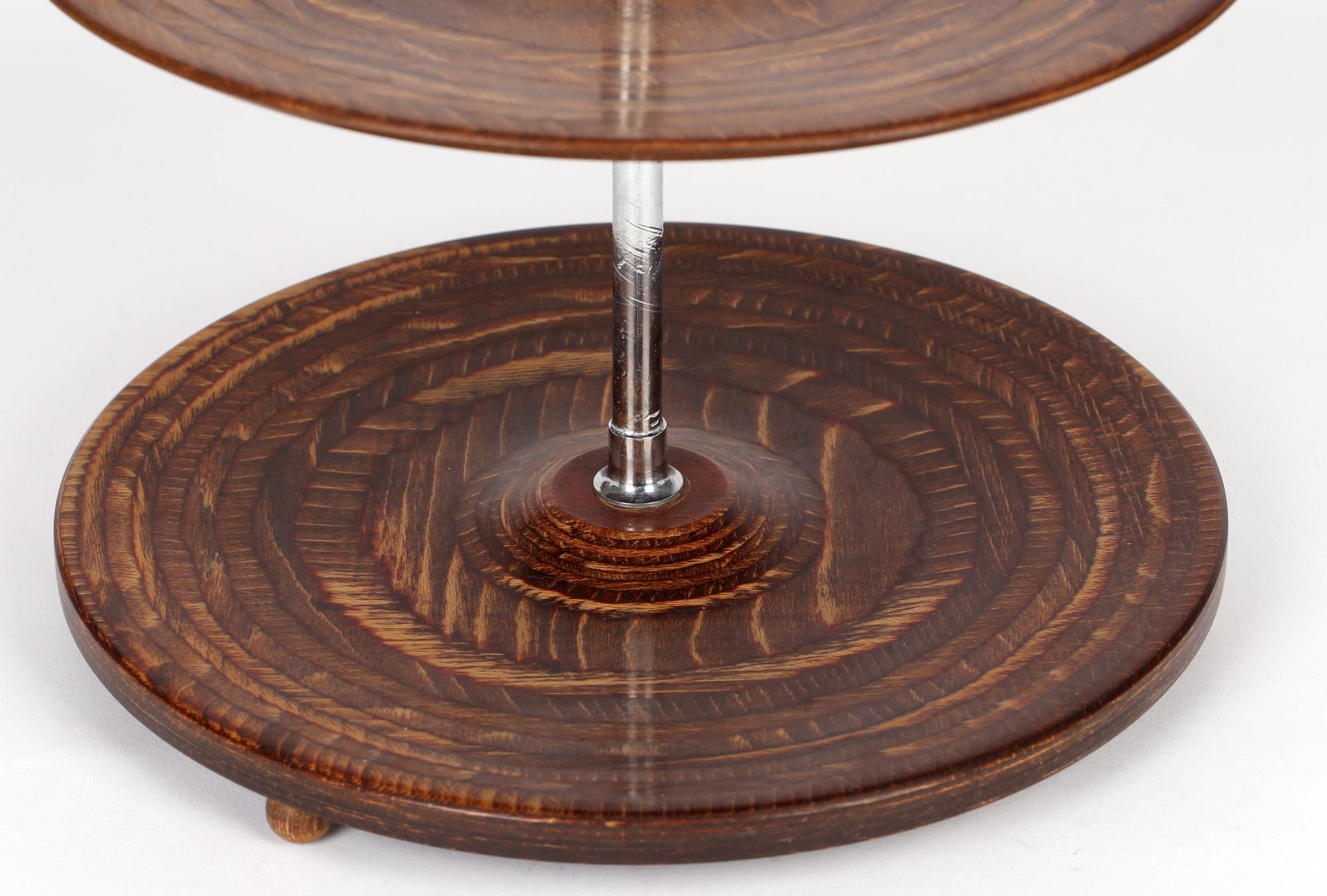 Mid-Century Two Tier Walnut and Chrome Cake Stand For Sale 1