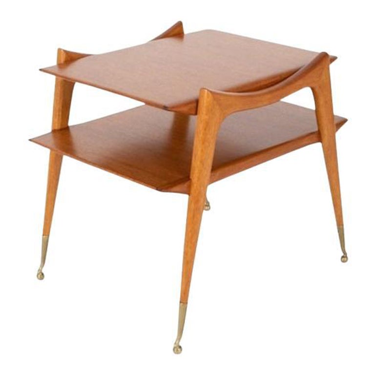 Mid-Century two-tier Walnut Side Table attributed Ico Luisa Parisi