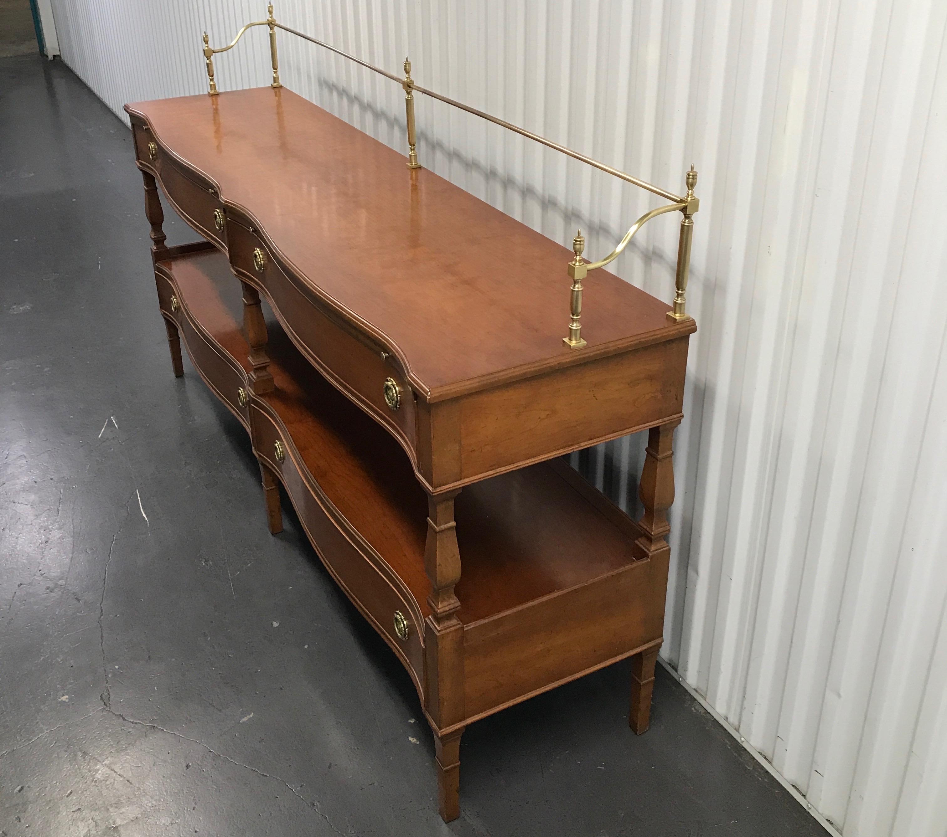 Midcentury Two-Tiered Brass Galleried Serpentine Sideboard 2