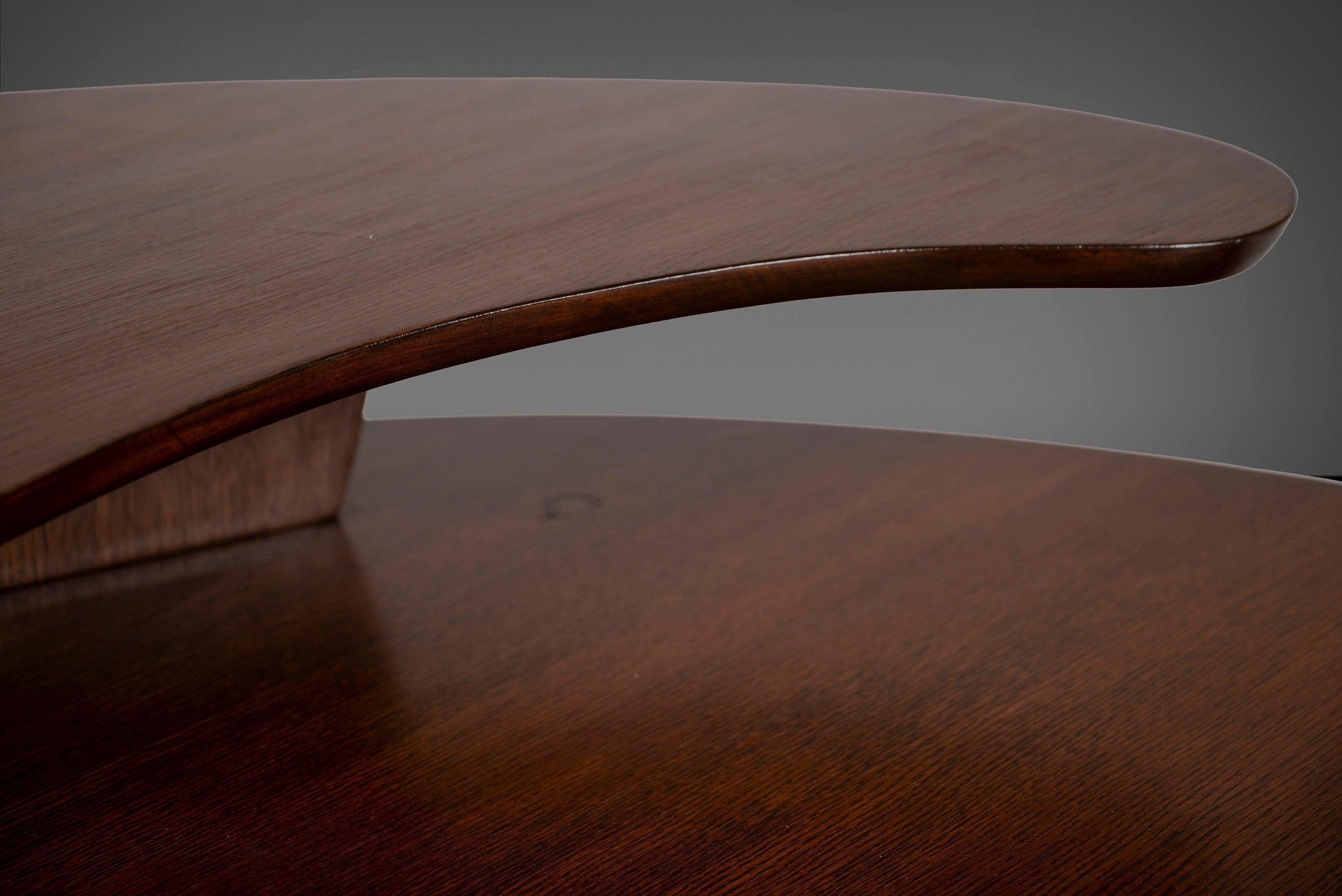 Mid Century Two-Tiered Coffee Table in Oak Stained Walnut after Paul Laszlo 1