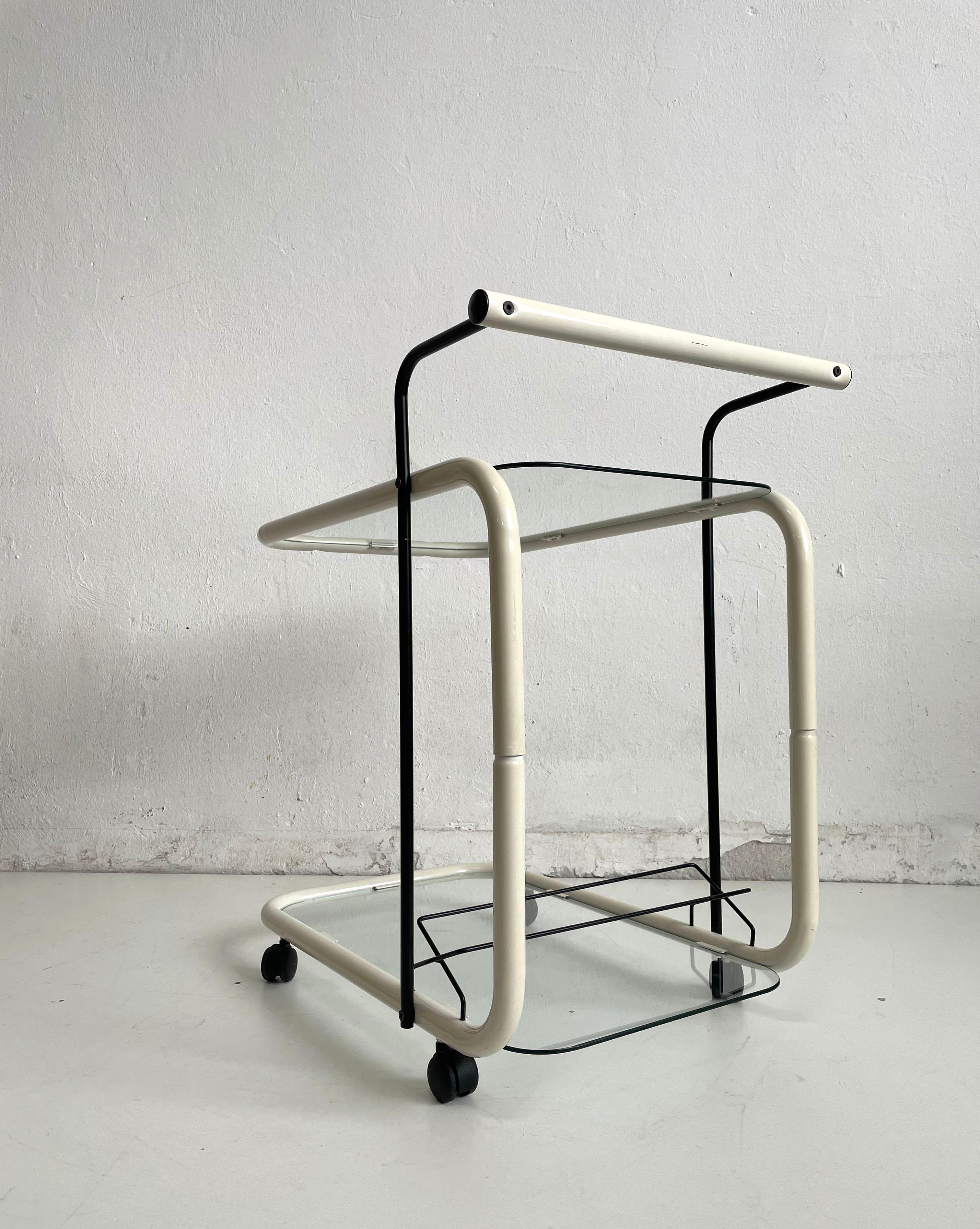 Lacquered Mid Century Two Tiered Italian Bar Cart, 1970s, Bauhaus Style