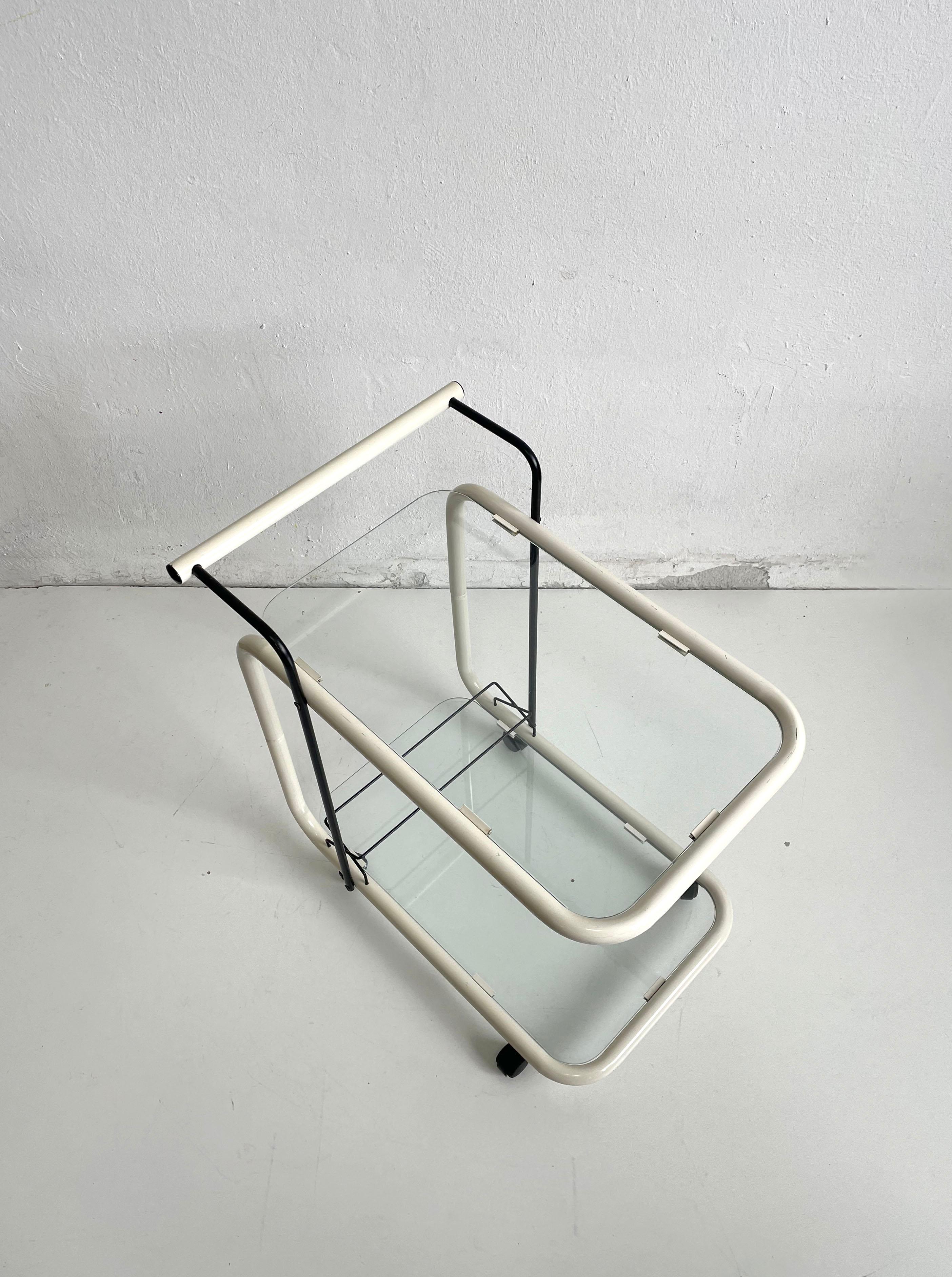 20th Century Mid Century Two Tiered Italian Bar Cart, 1970s, Bauhaus Style