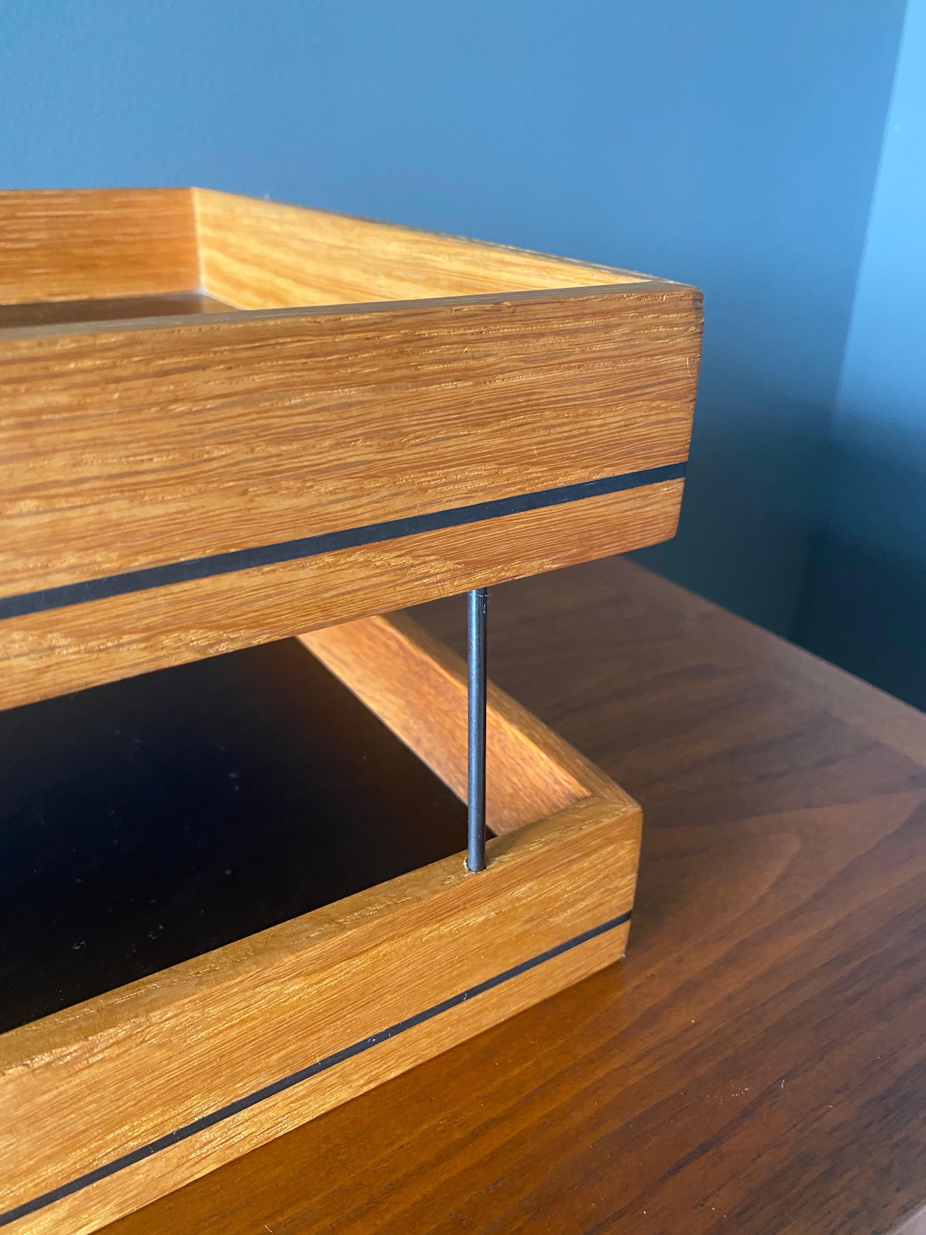 Wood Mid Century Two Tiered Letter Tray, circa 1960