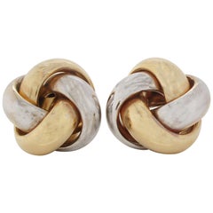 Midcentury Two-Tone 14 Karat Gold Love Knot Stud Earrings