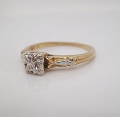 Midcentury Two-Tone 14 Karat Gold Single Cut Diamond Engagement Ring