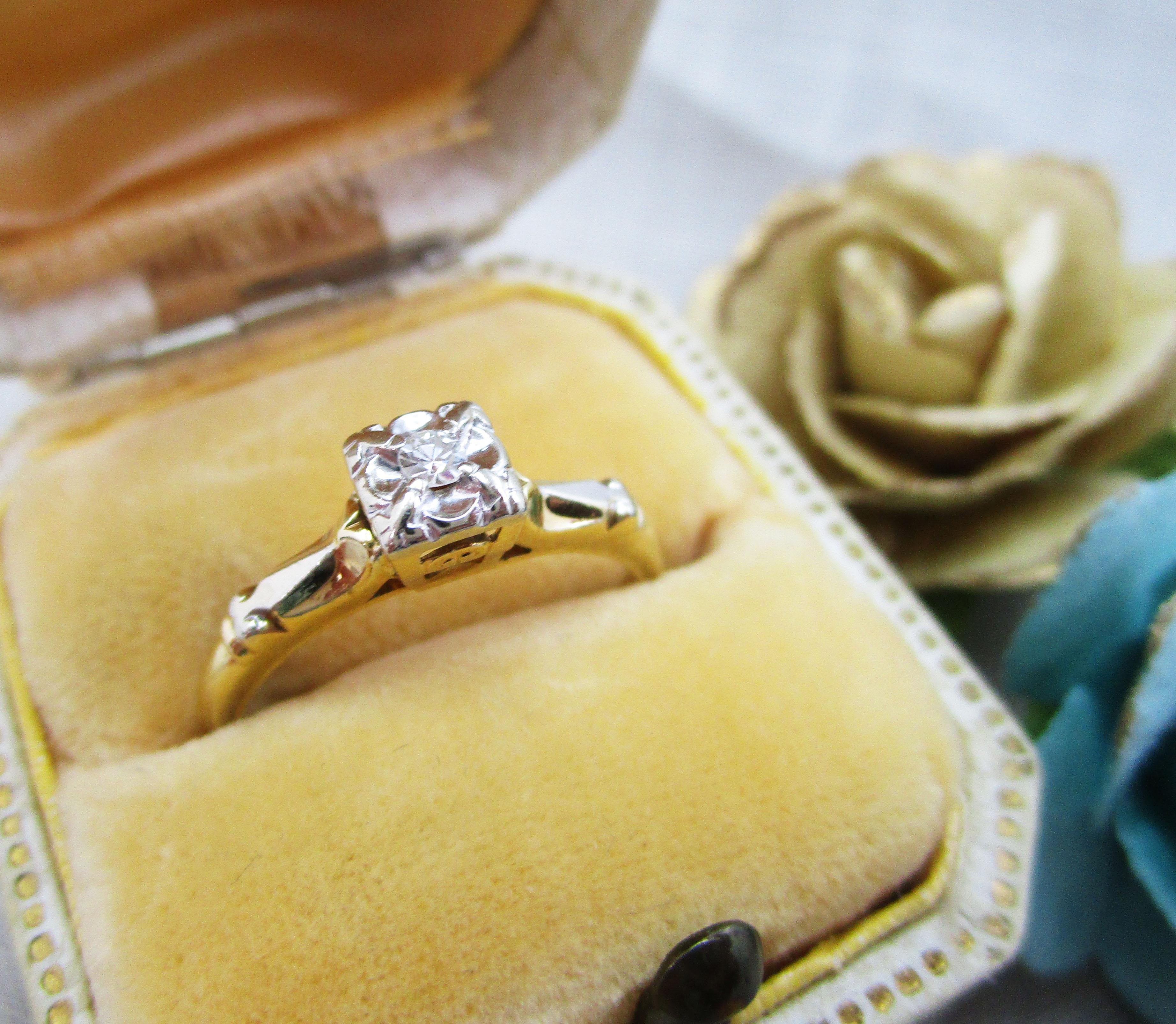 gold single diamond engagement ring