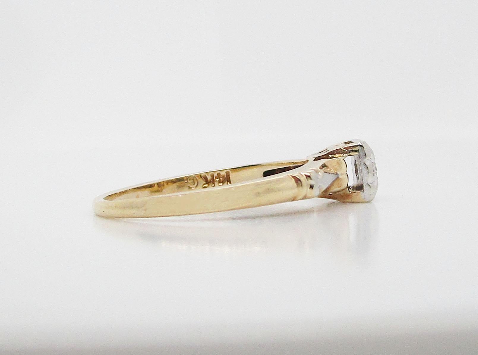 Midcentury Two-Tone 14 Karat Gold Single Cut Diamond Engagement Ring 3