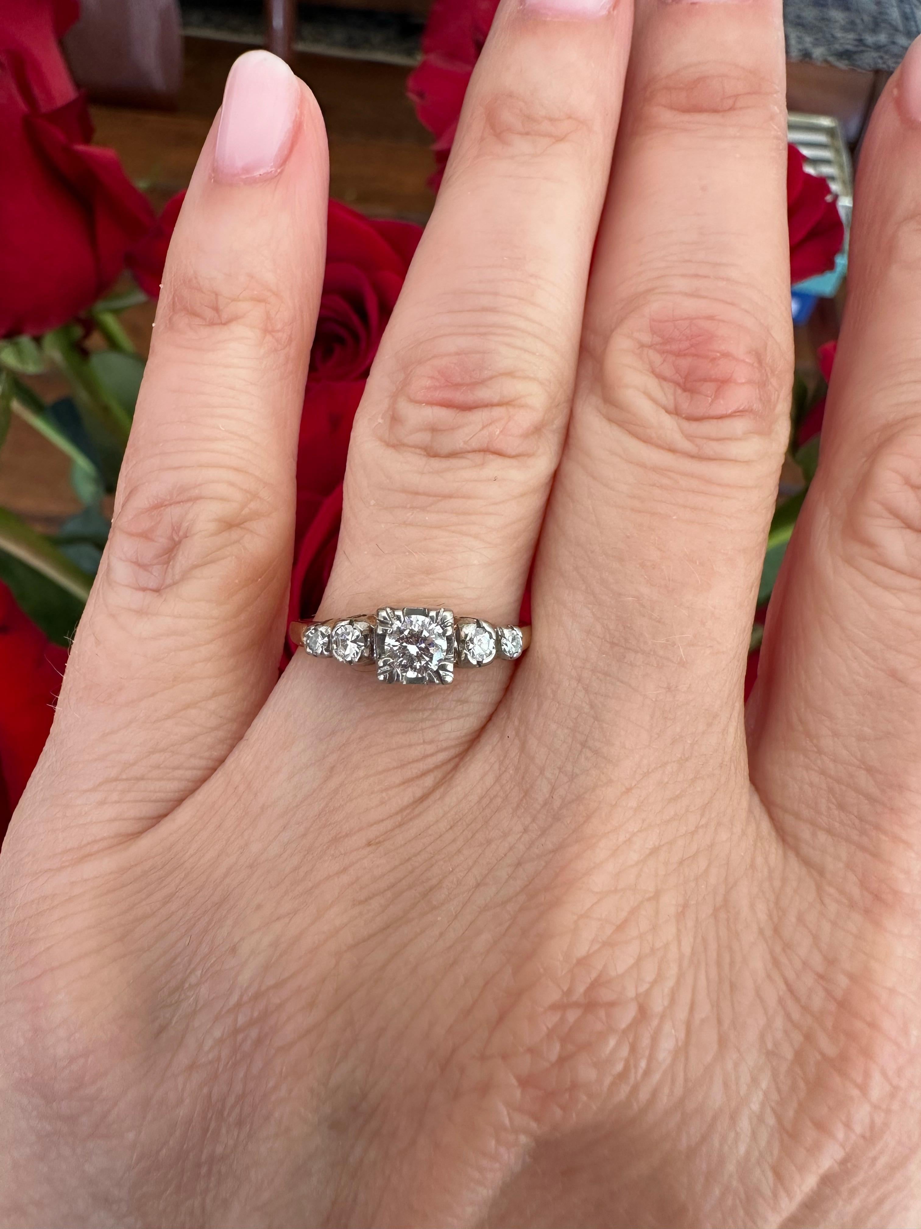 Mid-Century Two-Tone Diamond Engagement Ring For Sale 4