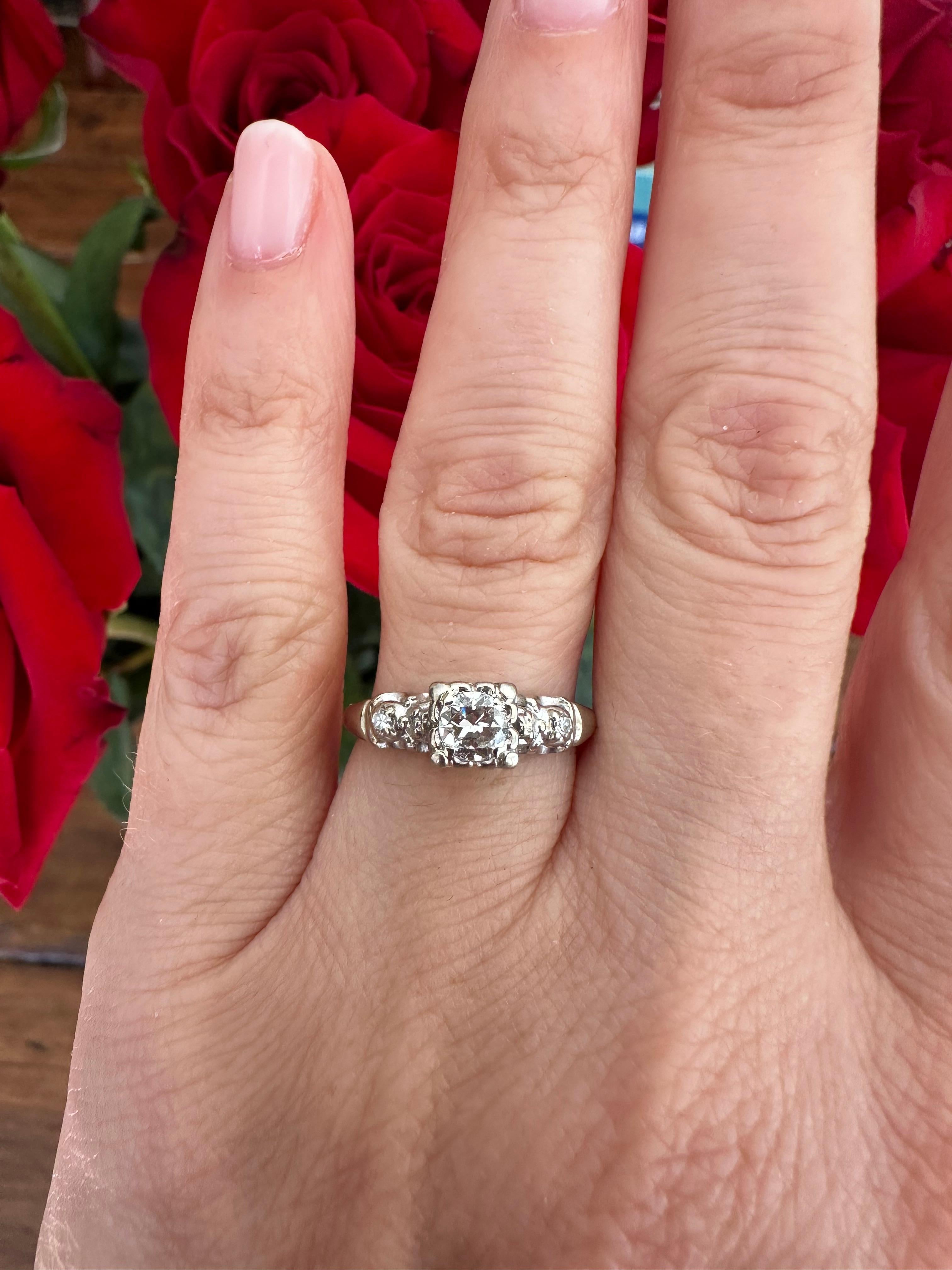 Mid-Century Two-Tone Diamond Engagement Ring For Sale 5