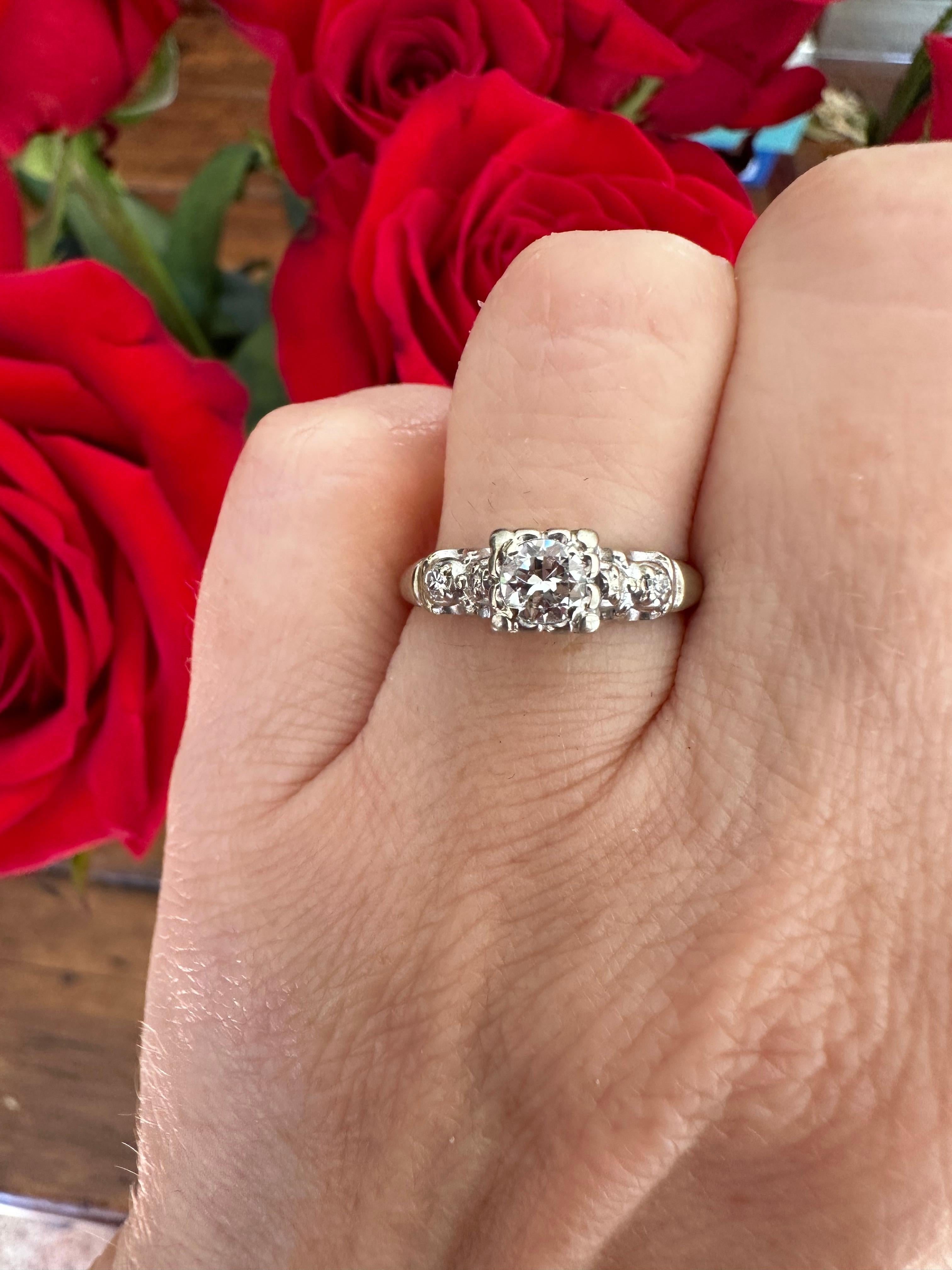 Mid-Century Two-Tone Diamond Engagement Ring For Sale 6