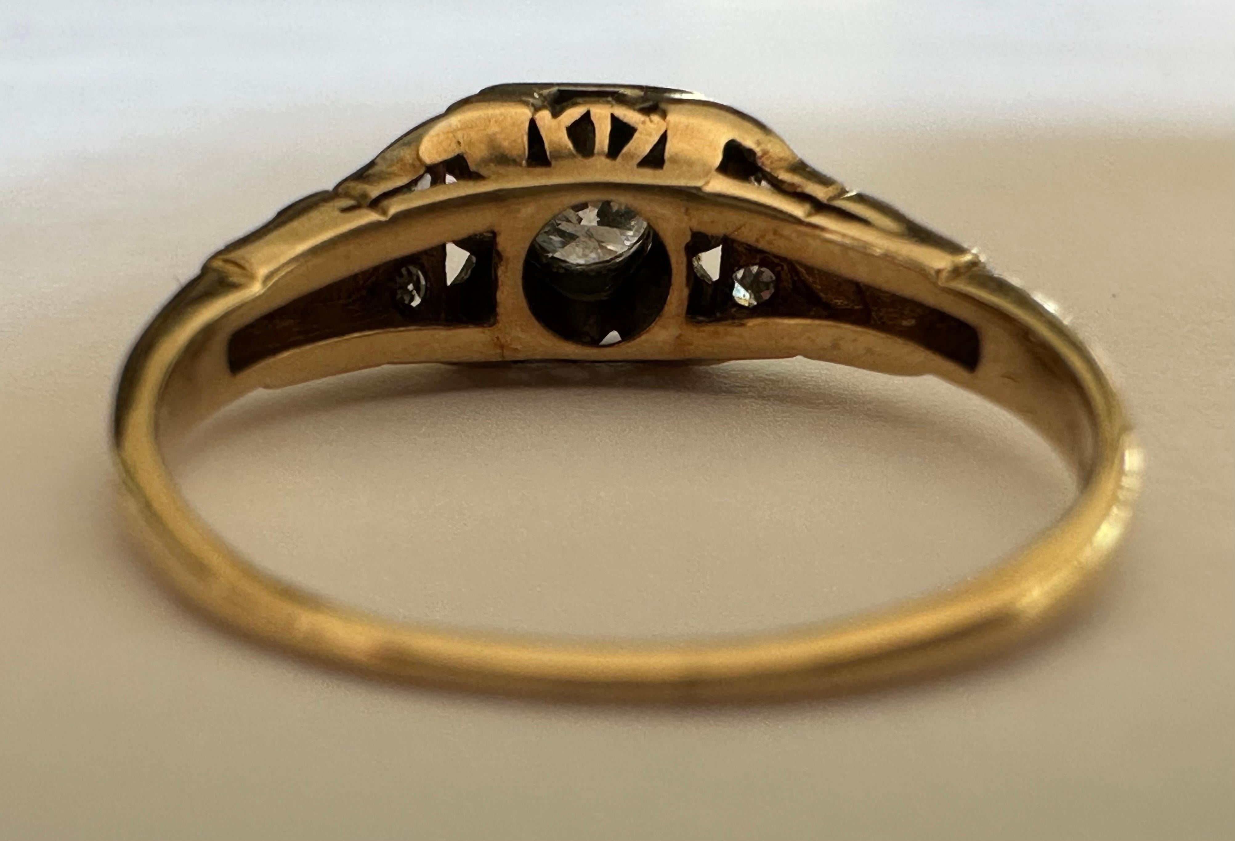 Old European Cut Mid-Century Two-Tone Diamond Engagement Ring For Sale