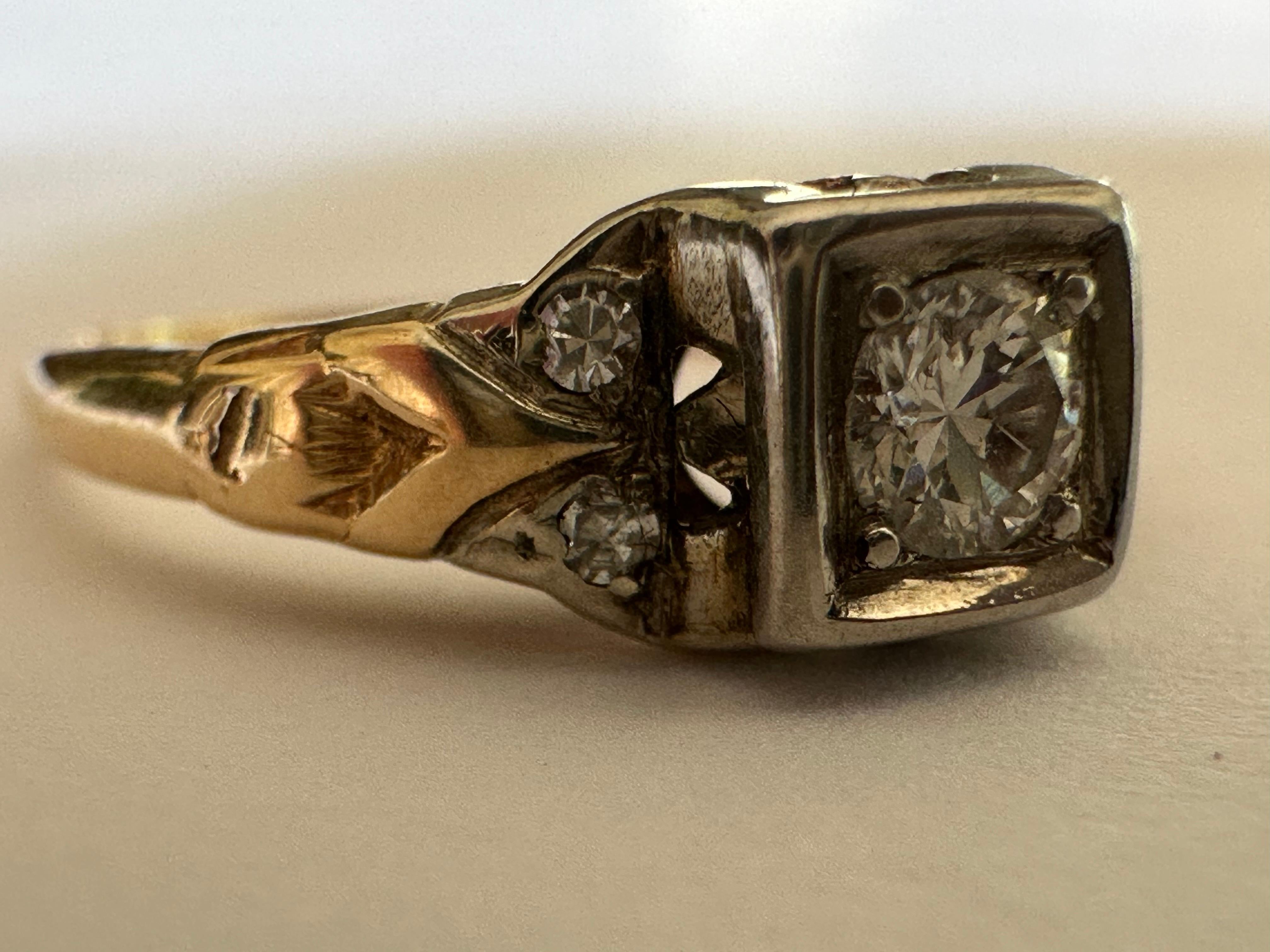 Mid-Century Two-Tone Diamond Engagement Ring For Sale 1