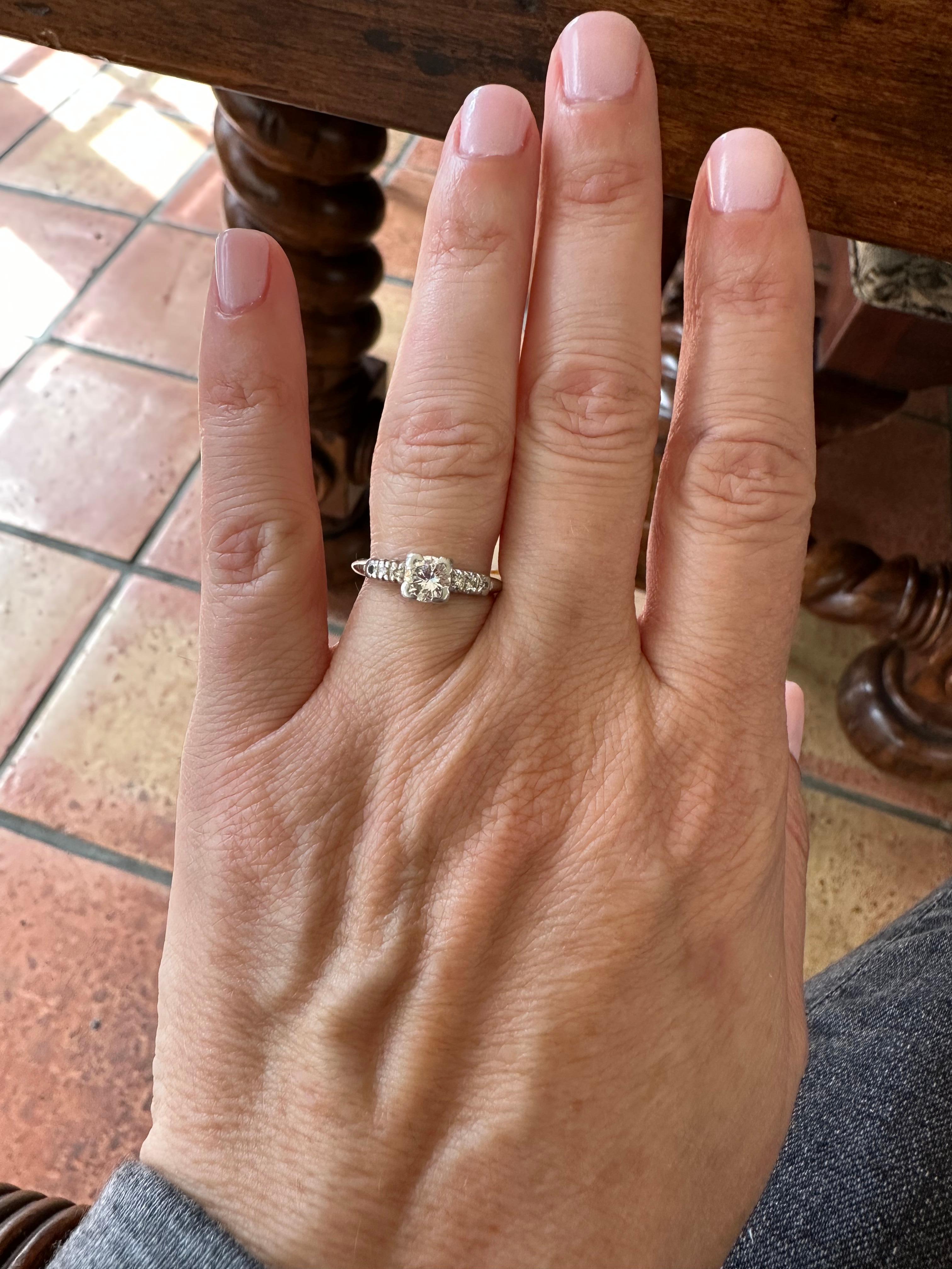 Midcentury Two Tone Diamond Engagement Ring In Good Condition For Sale In Denver, CO