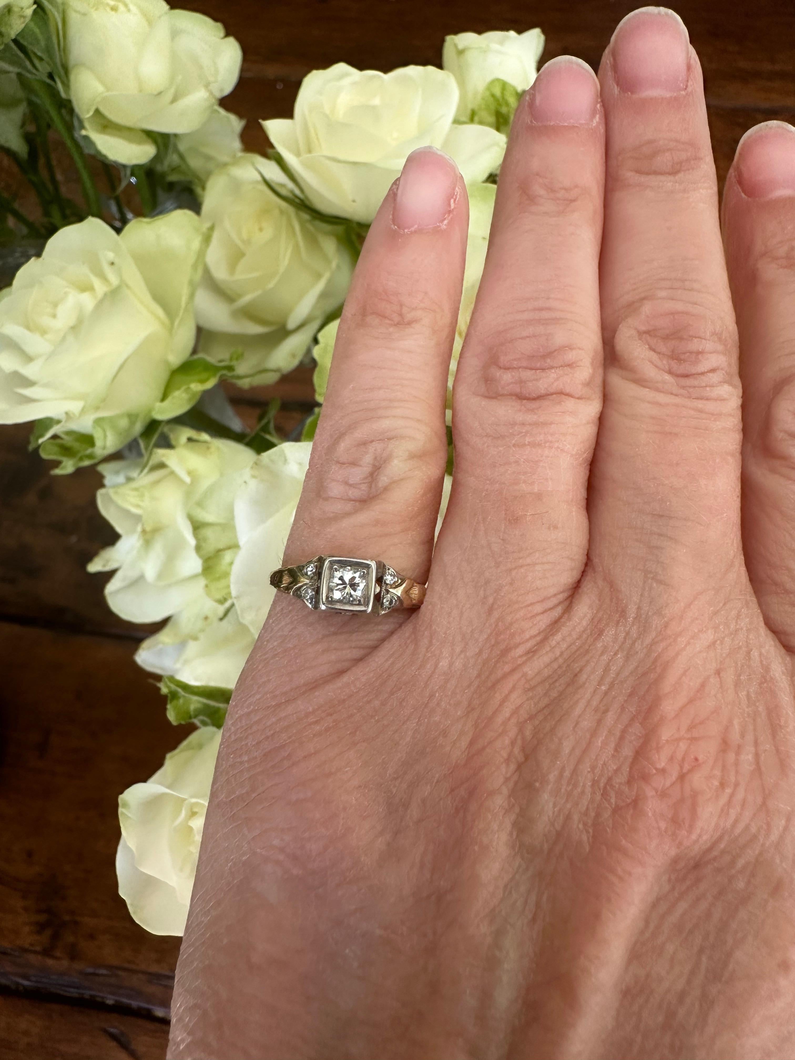 Mid-Century Two-Tone Diamond Engagement Ring For Sale 2