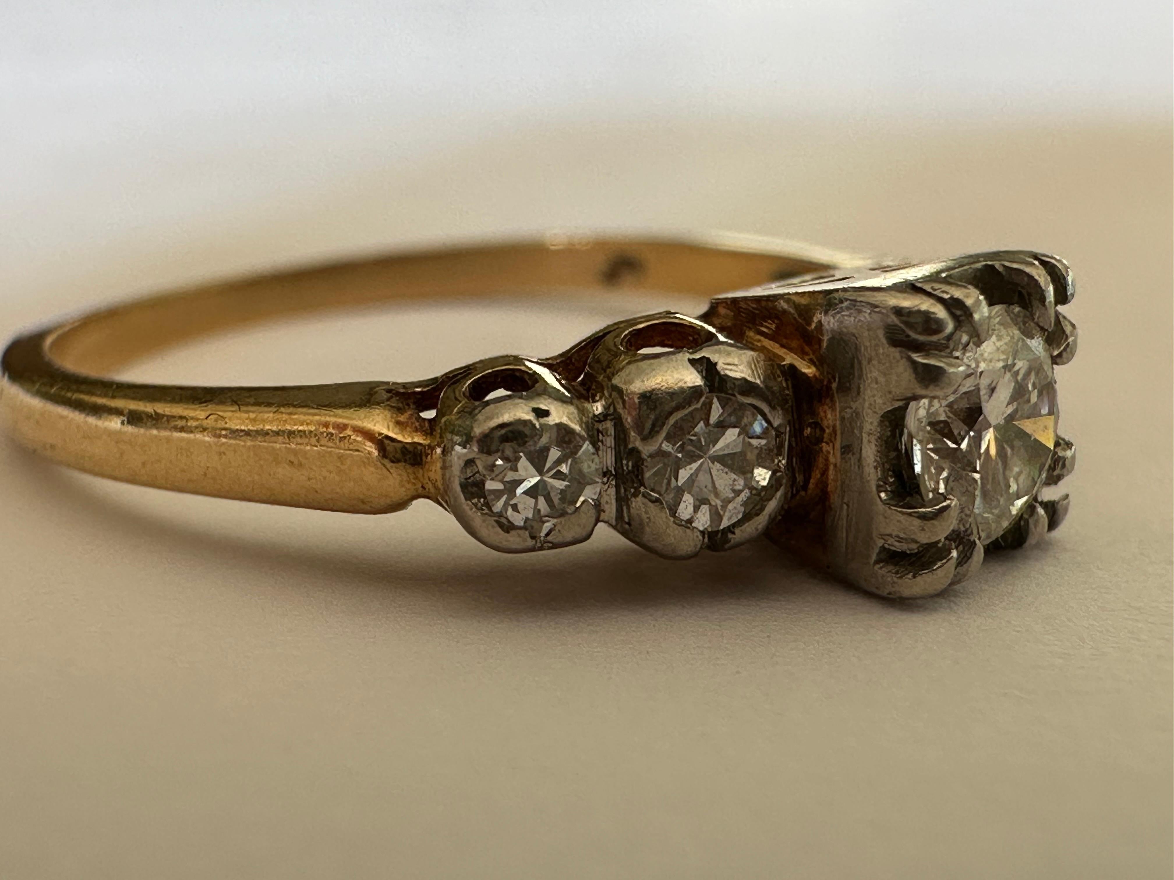 Mid-Century Two-Tone Diamond Engagement Ring  For Sale 2