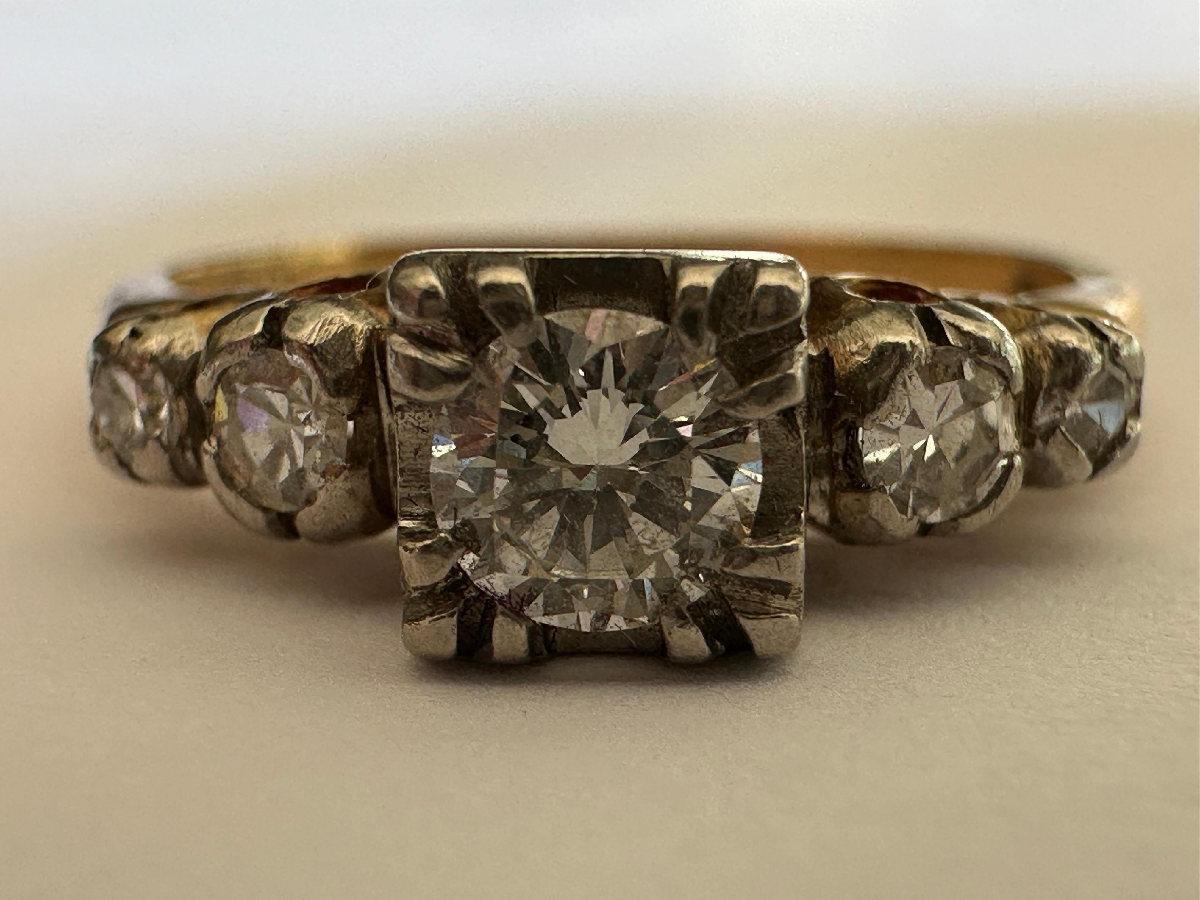 Mid-Century Two-Tone Diamond Engagement Ring For Sale 3