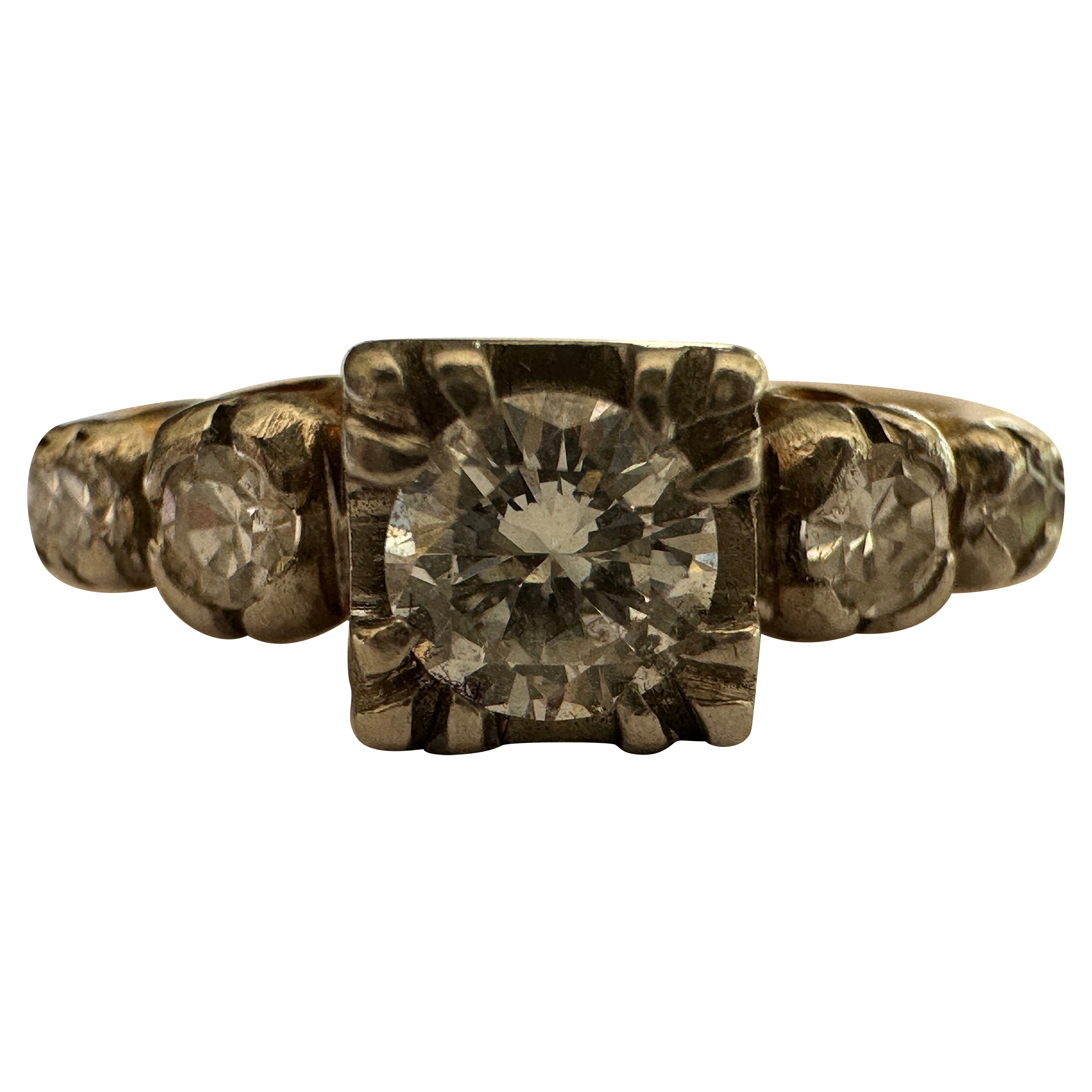 Anello di fidanzamento con diamante bicolore Mid-Century in vendita