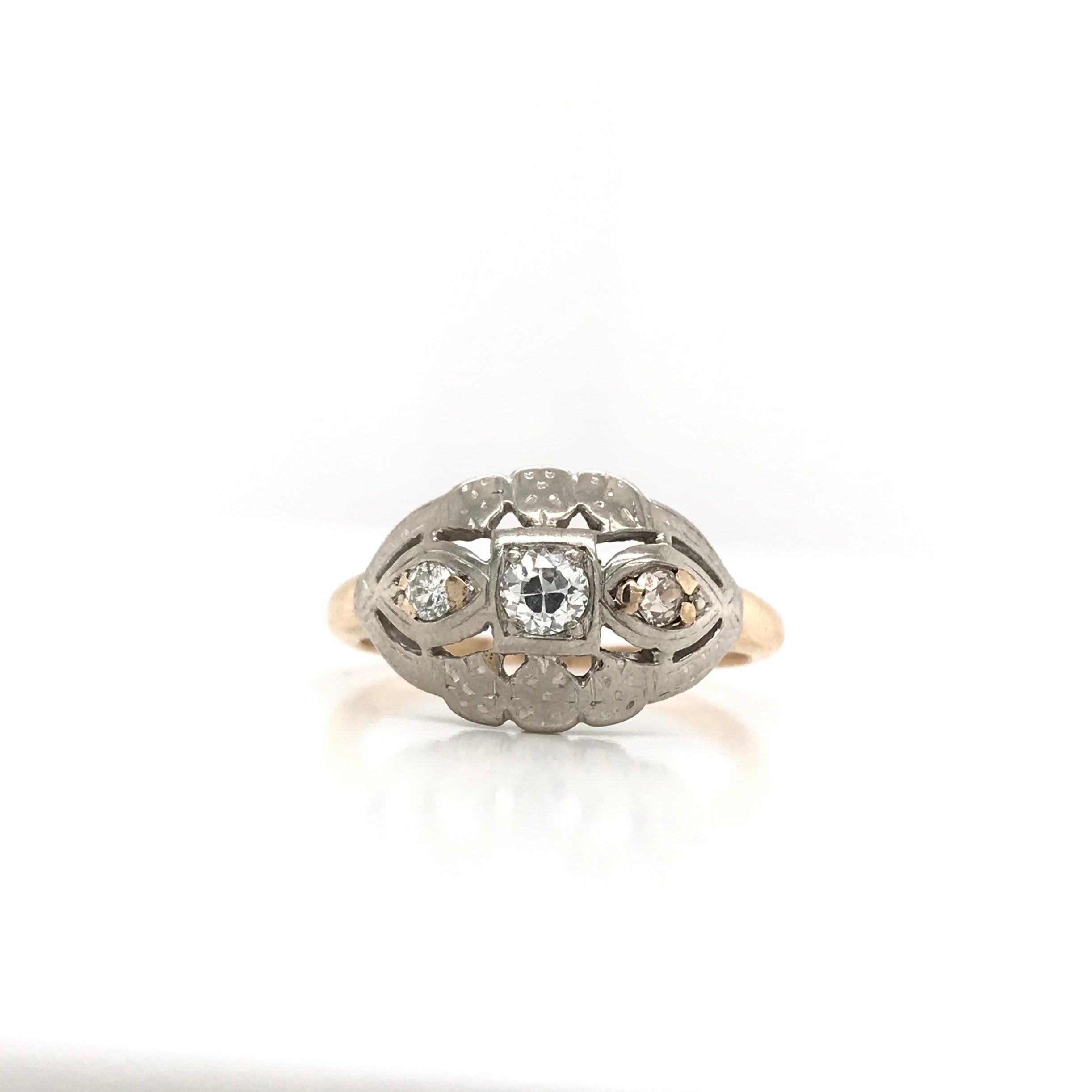 Retro Mid Century Two Tone Diamond Ring For Sale
