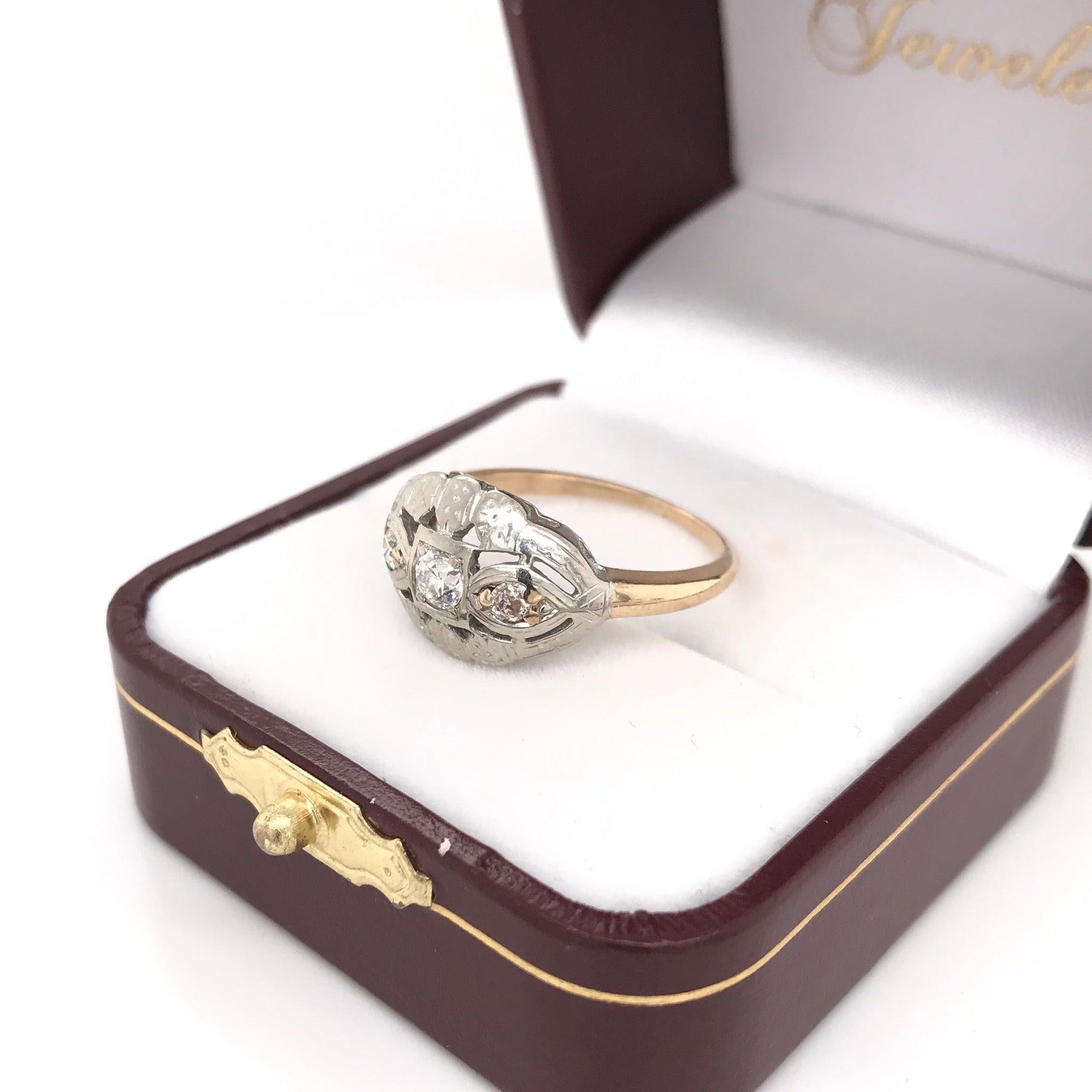 Women's Mid Century Two Tone Diamond Ring For Sale