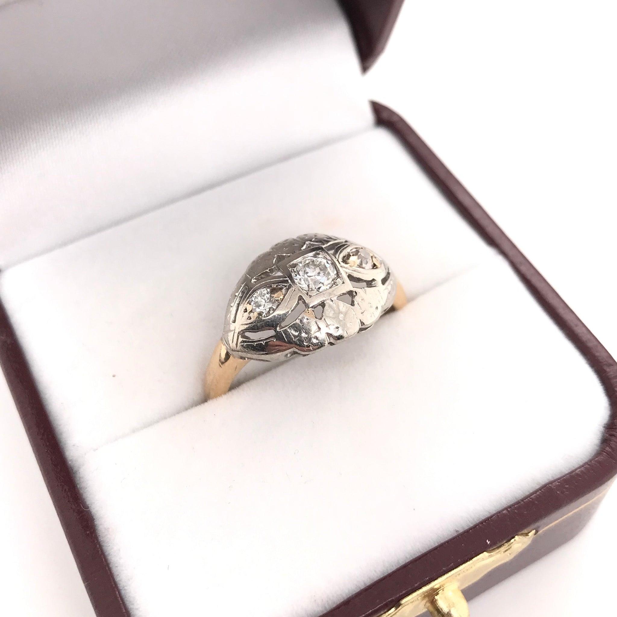 Mid Century Two Tone Diamond Ring For Sale 2