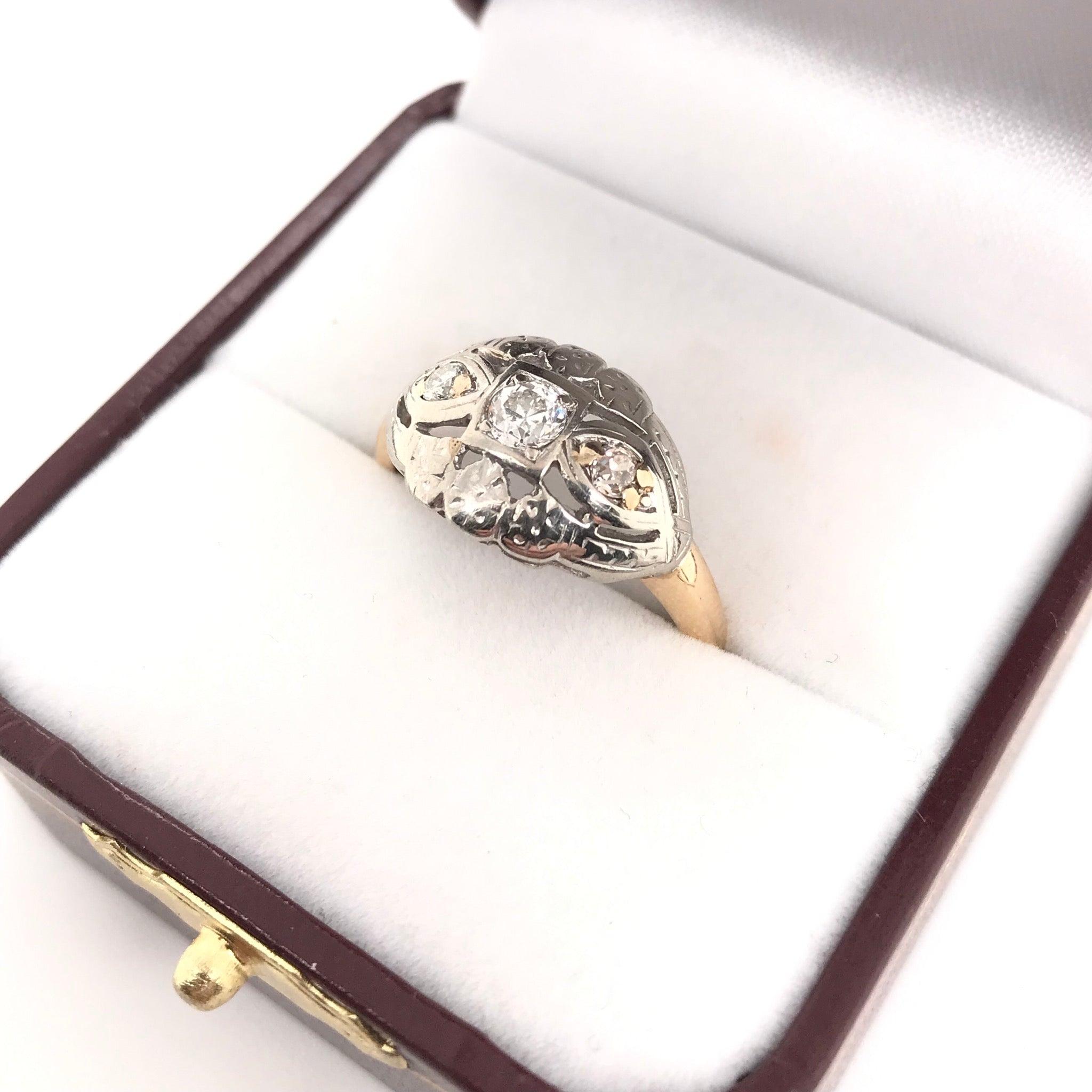 Mid Century Two Tone Diamond Ring For Sale 3