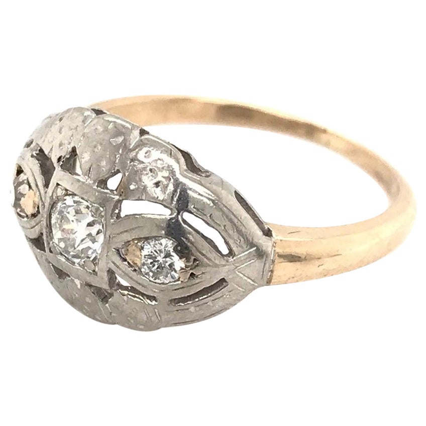 Anillo de diamantes bicolor de mediados de siglo en venta