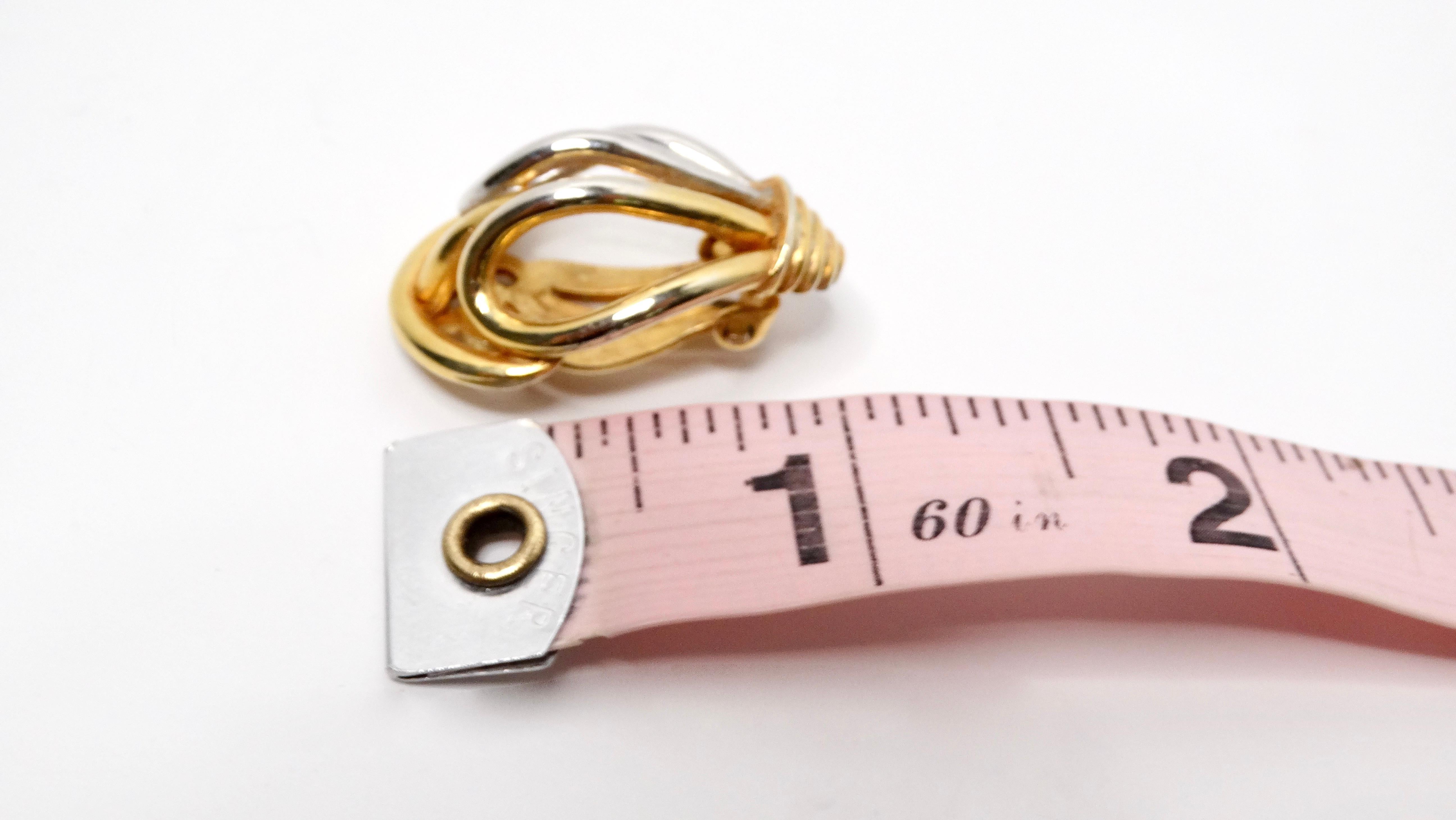 Mid-Century Two-Toned 18k Gold Plated Clip-On Earrings For Sale 1