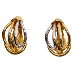 Mid-Century Two-Toned 18k Gold Plated Clip-On Earrings