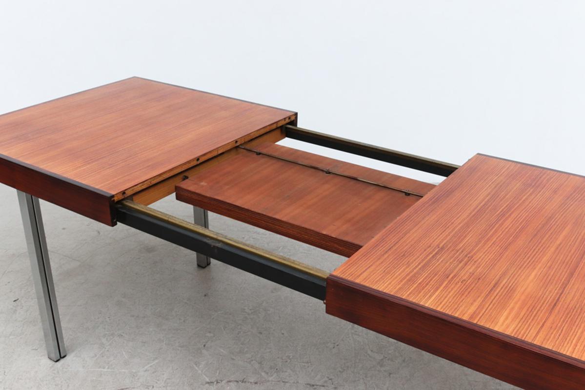 Mid-Century Two Toned Dining Table with Split Chrome Legs and Leaf 7