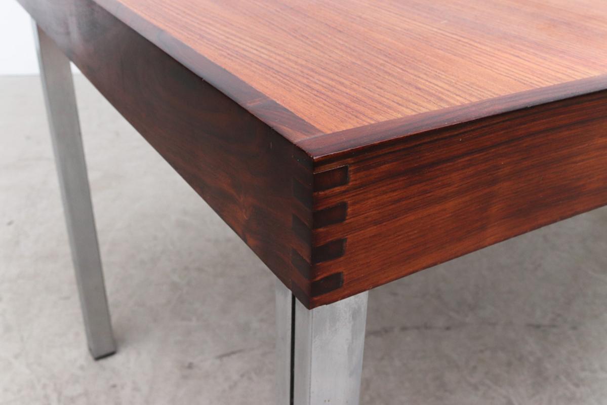 Mid-Century Two Toned Dining Table with Split Chrome Legs and Leaf 10