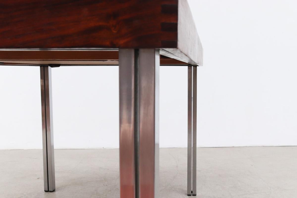 Mid-Century Two Toned Dining Table with Split Chrome Legs and Leaf 13