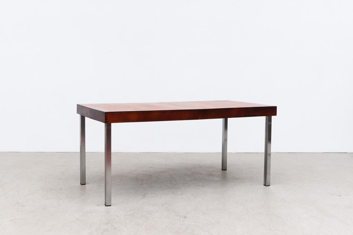 Mid-Century Two Toned Dining Table with Split Chrome Legs and Leaf 1