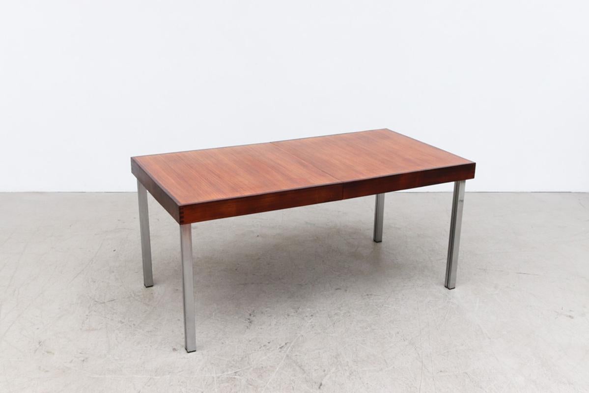 Mid-Century Two Toned Dining Table with Split Chrome Legs and Leaf 2