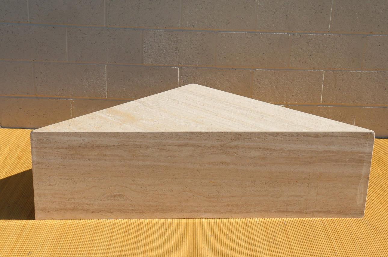 Mid-Century Two Triangular Pieces Travertine Coffee Table 2